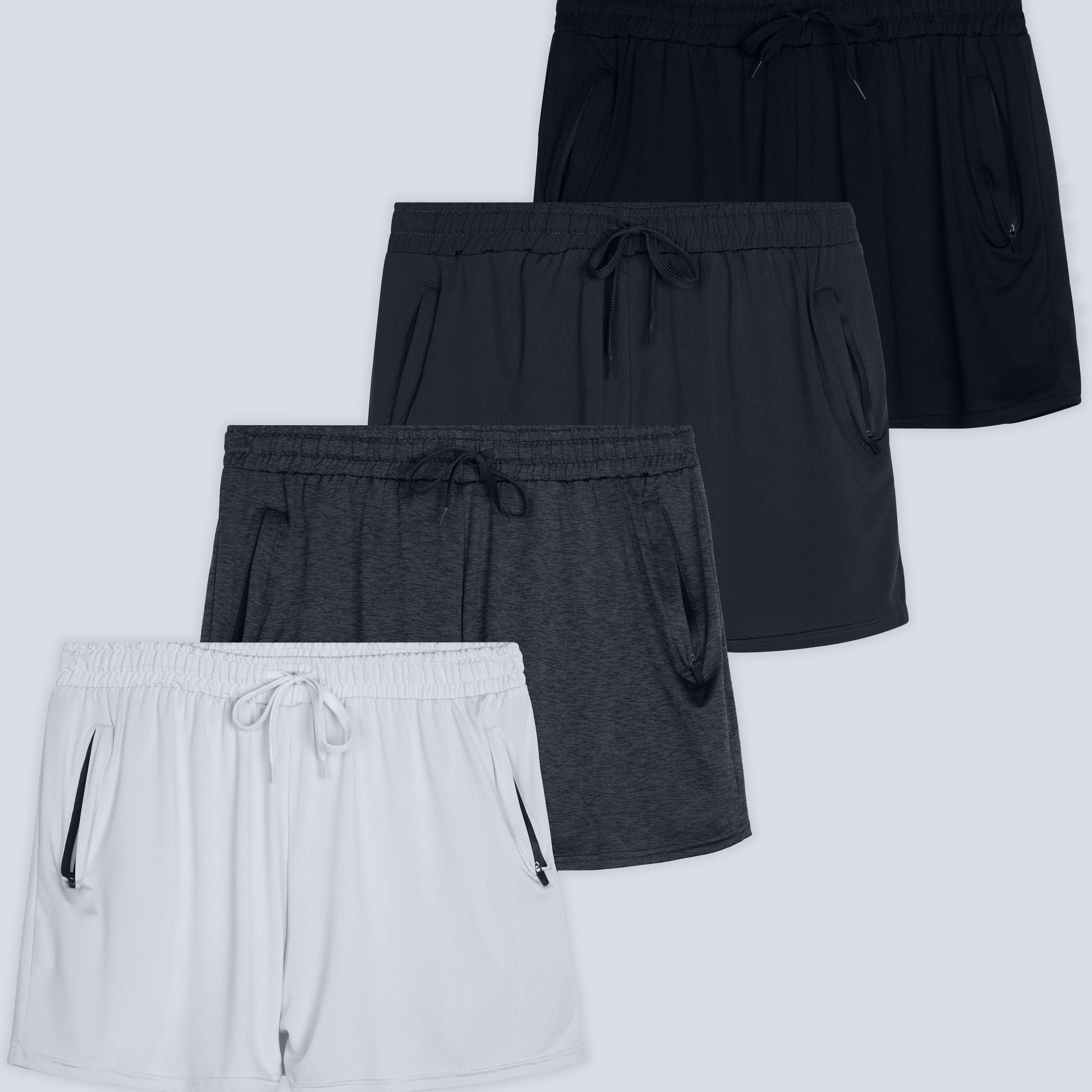 4 Pack: Womens Active Dry-Fit Shorts with Zipper Pockets