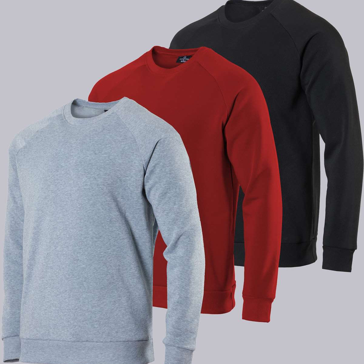 3 Pack: Mens Fleece Crewneck Pullover Sweatshirt