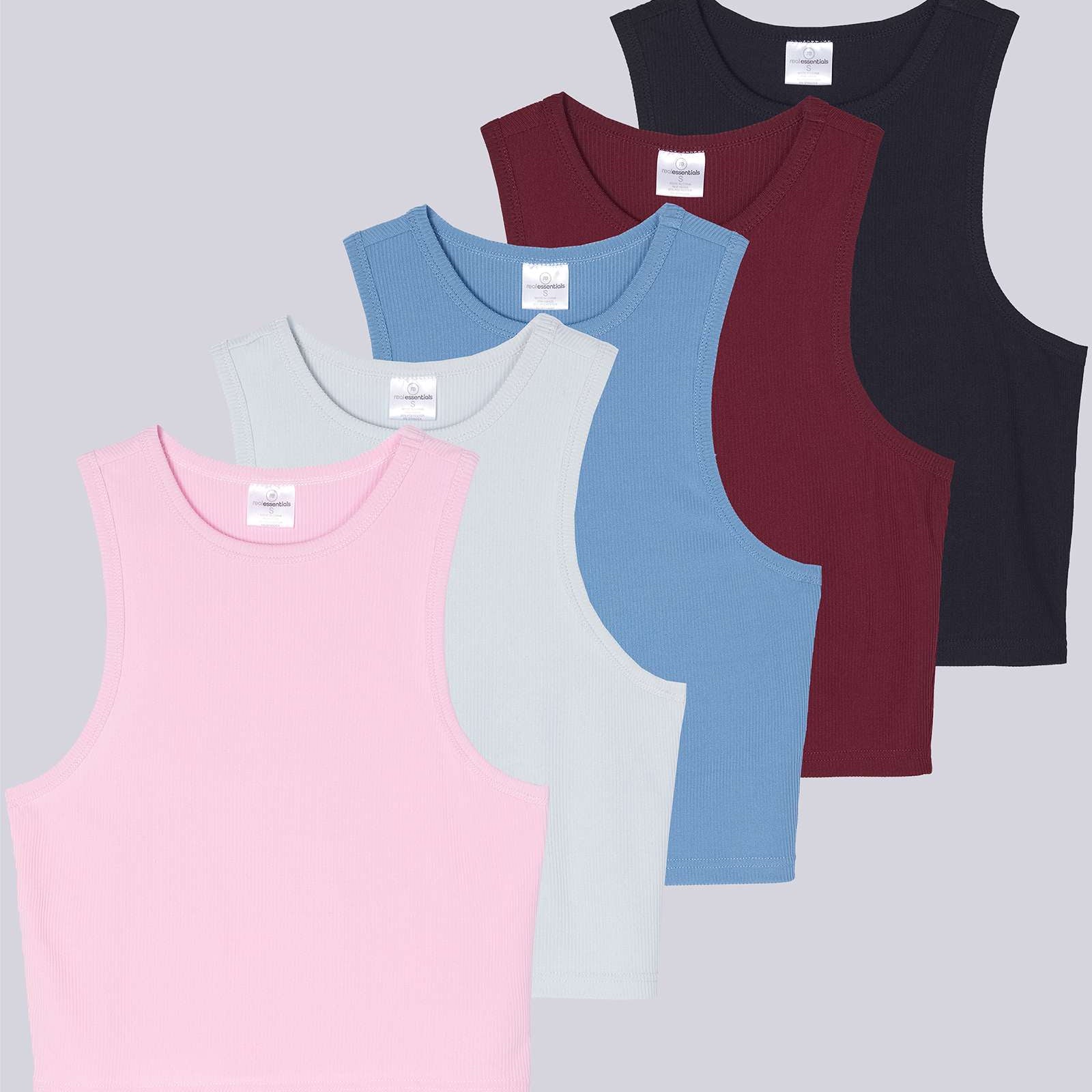 5 Pack: Women's Ribbed Sleeveless Cropped Tank Top