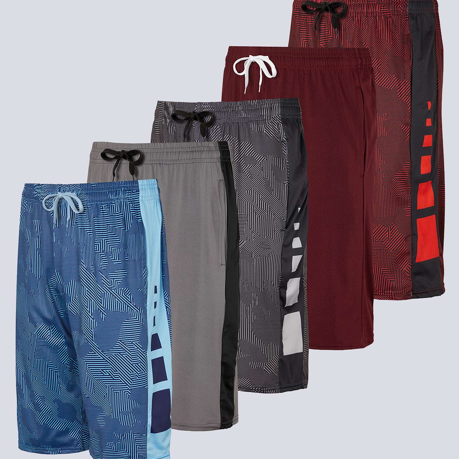 5 Pack: Boys Printed Dry Fit Active Shorts
