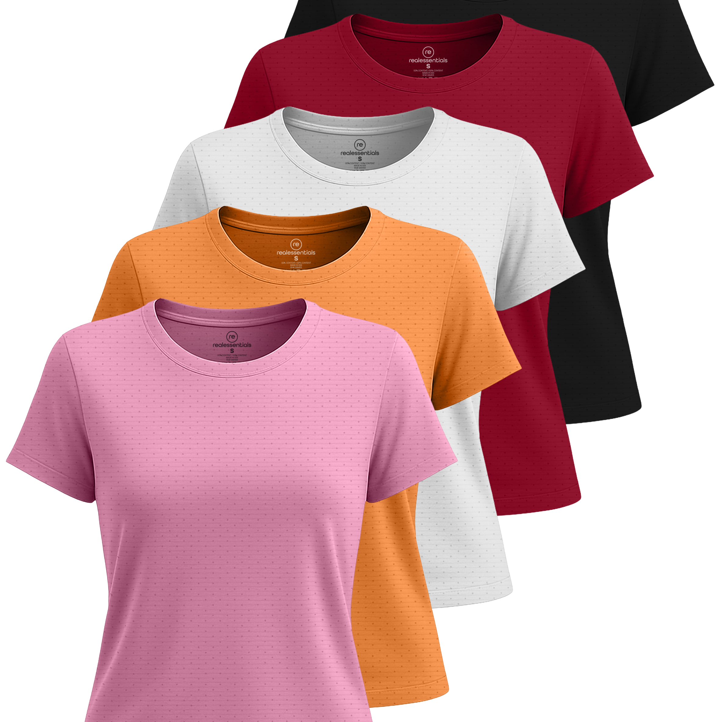 Real Essentials 5 Pack: Women's Breeze Tech Short Sleeve T-Shirts Athletic Tops Gym Workout Yoga Tennis Activewear (Plus)