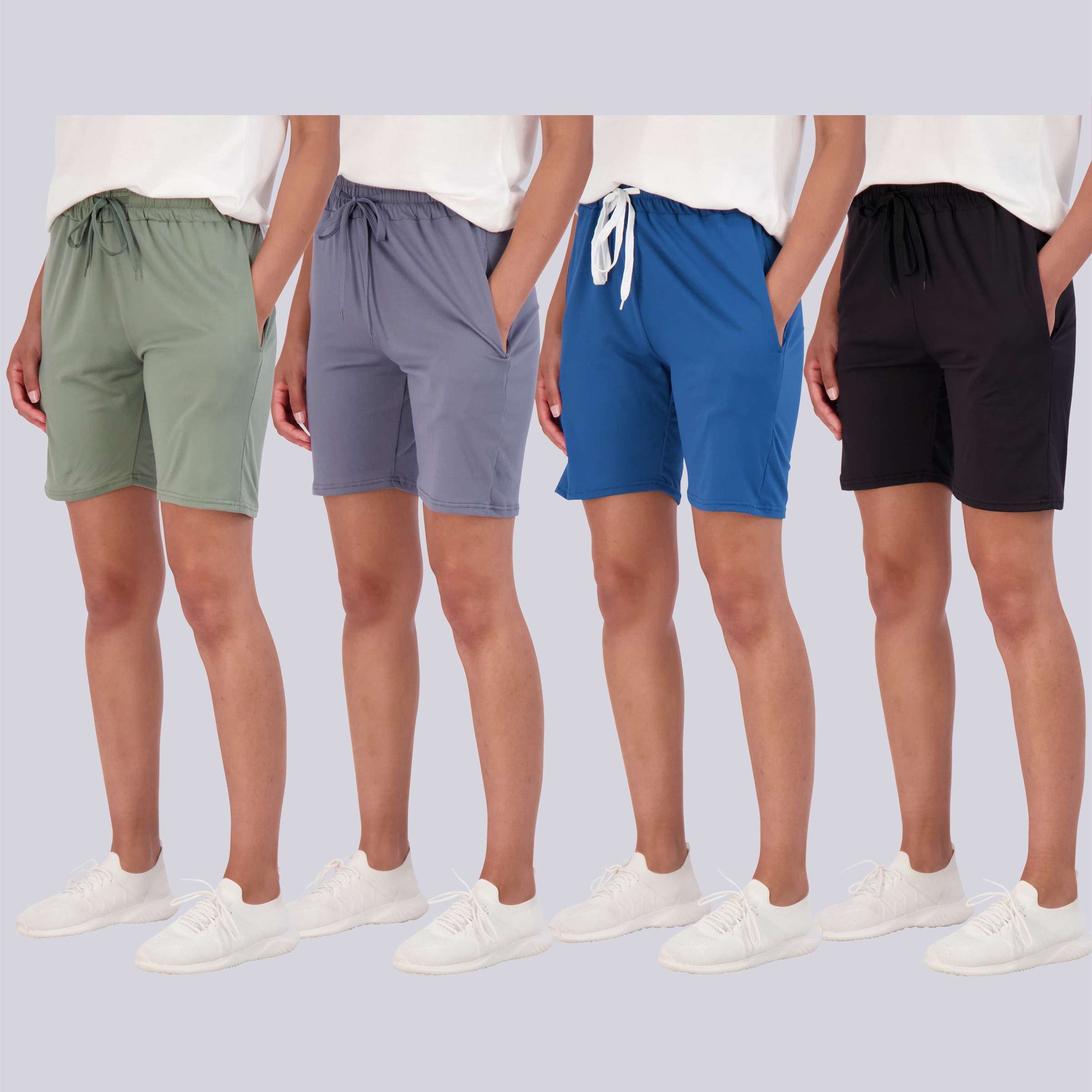 4 Pack: Women's 7" Bermuda Long High Waisted Shorts (Available in Plus Size)