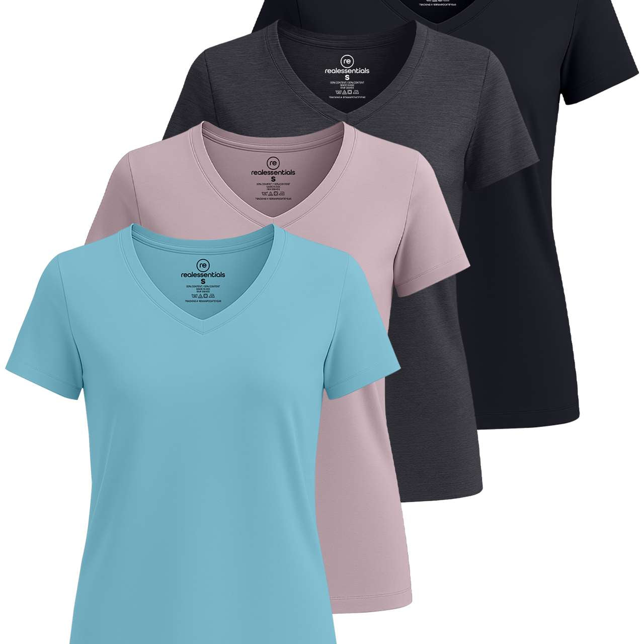 4 Pack: Women's Short-Sleeve V-Neck T-Shirt (Available in Plus Size)