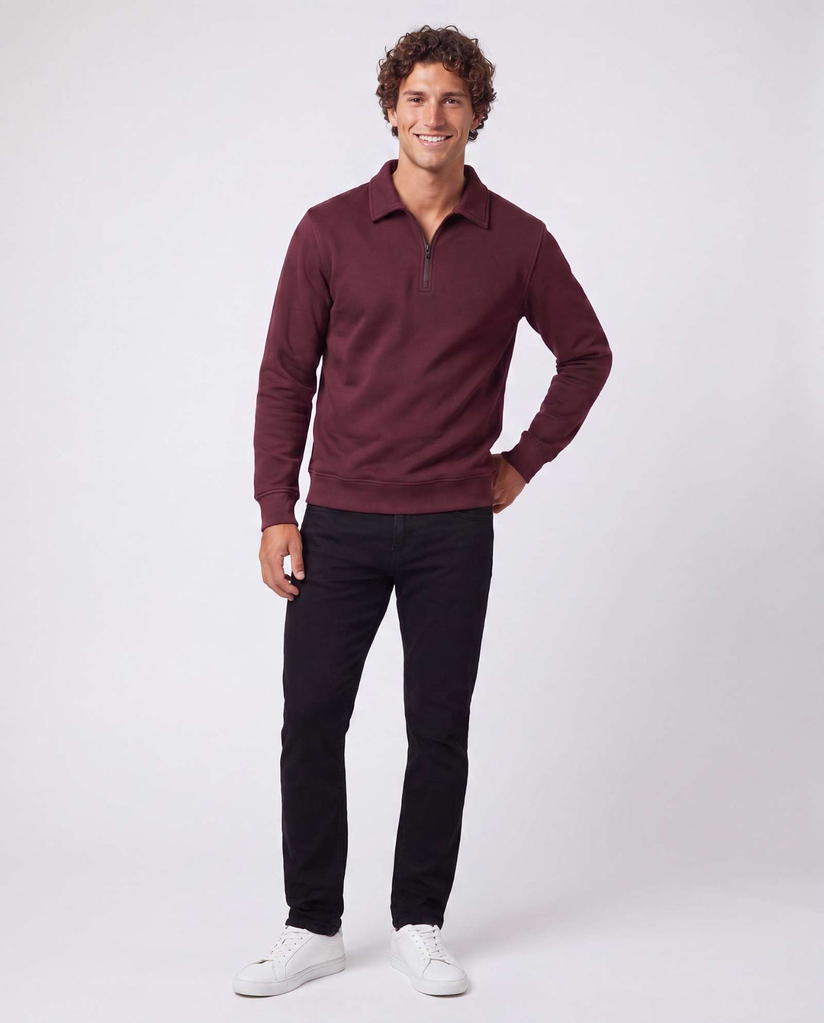 Real Essentials 2 Pack Mens Fleece Quarter Zip Sweatshirt Sweater Collared Long Sleeve Top - Solid Burgundy, Grey Heather