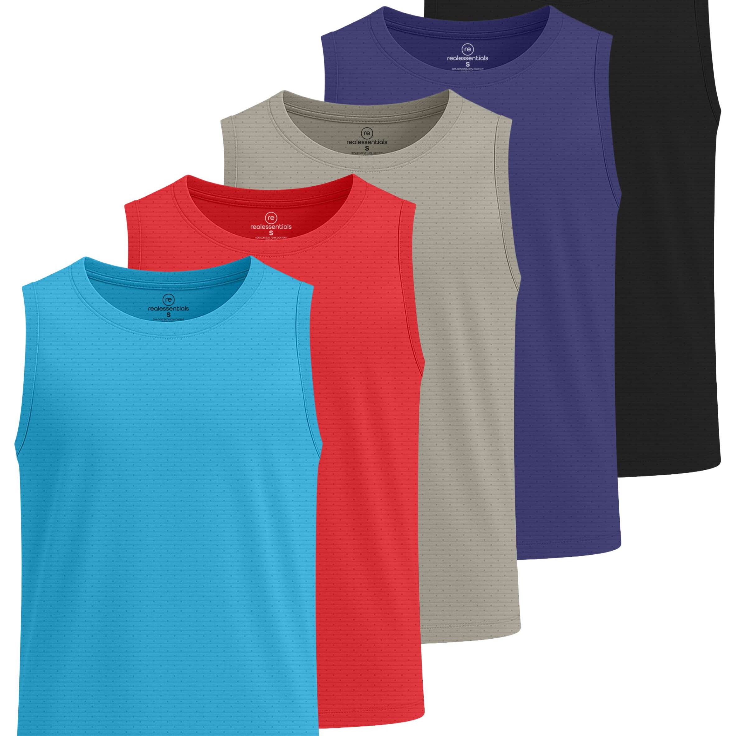 Real Essentials 5 Pack: Boys' Breeze Tech Tank Top - Sleeveless Athletic Shirt for Kids Youth Teens (Ages 6-18)