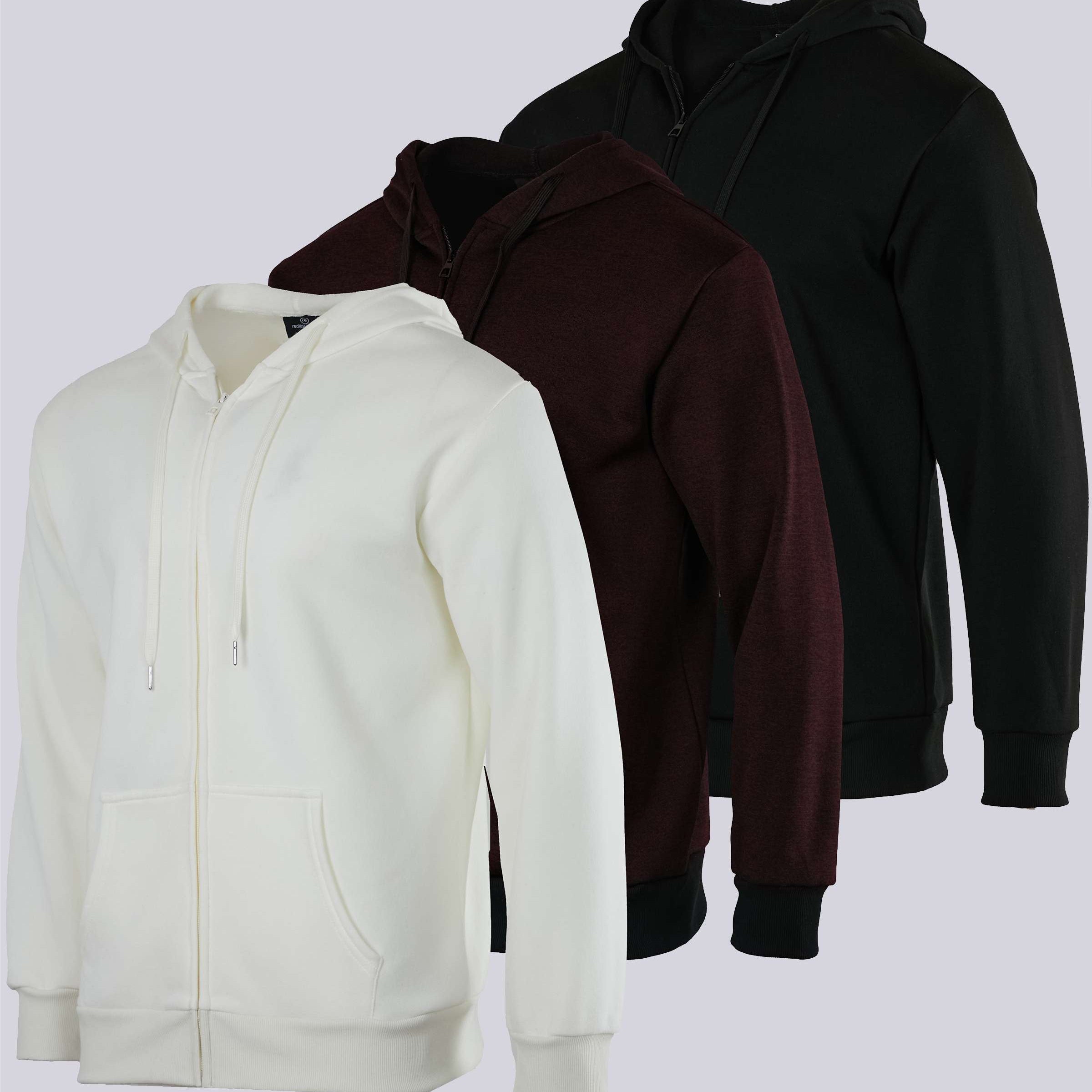 3 Pack: Mens Fleece Full Zip Hoodie Jacket