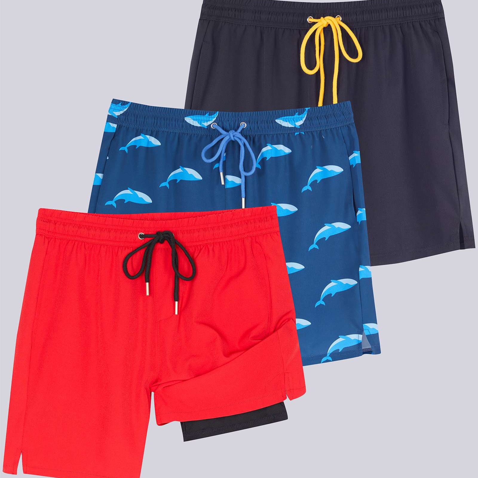 3 Pack: Men's 7" 2-in-1 Swim Trunks with Compression Liner