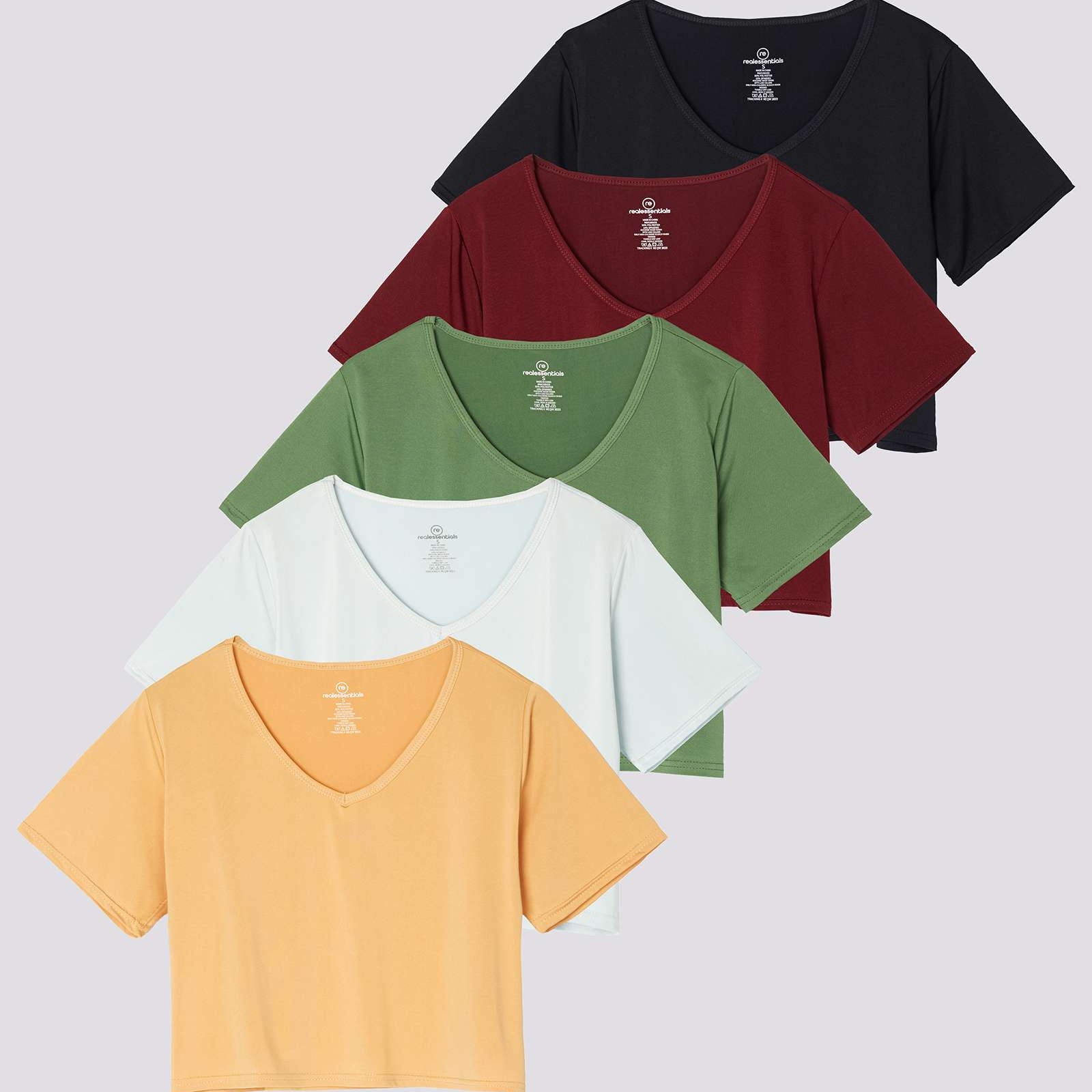 5 Pack: Women's Dry-Fit Short Sleeve V-Neck Crop Top