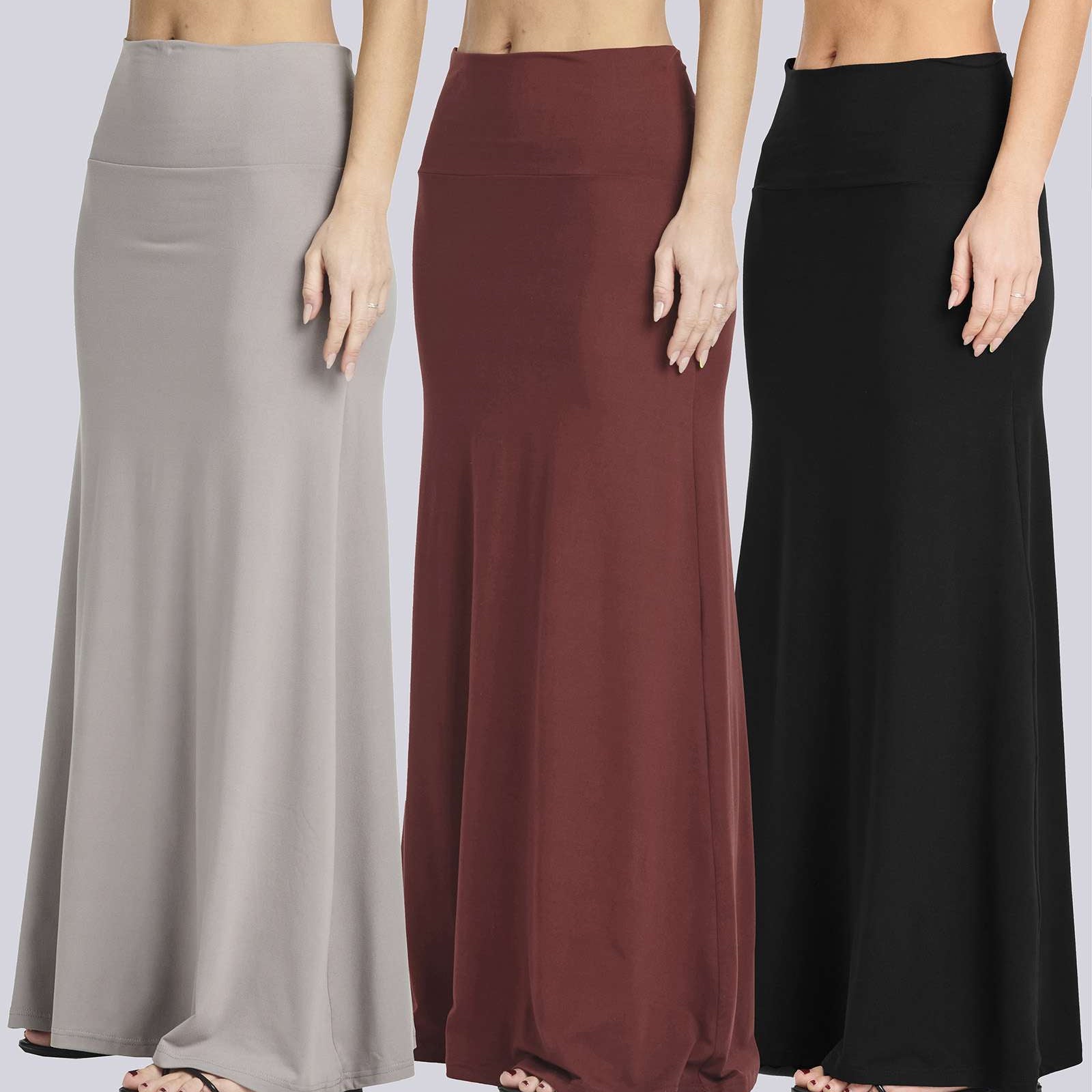 3 Pack: Women's Ultra-Soft Flowy Maxi Skirt