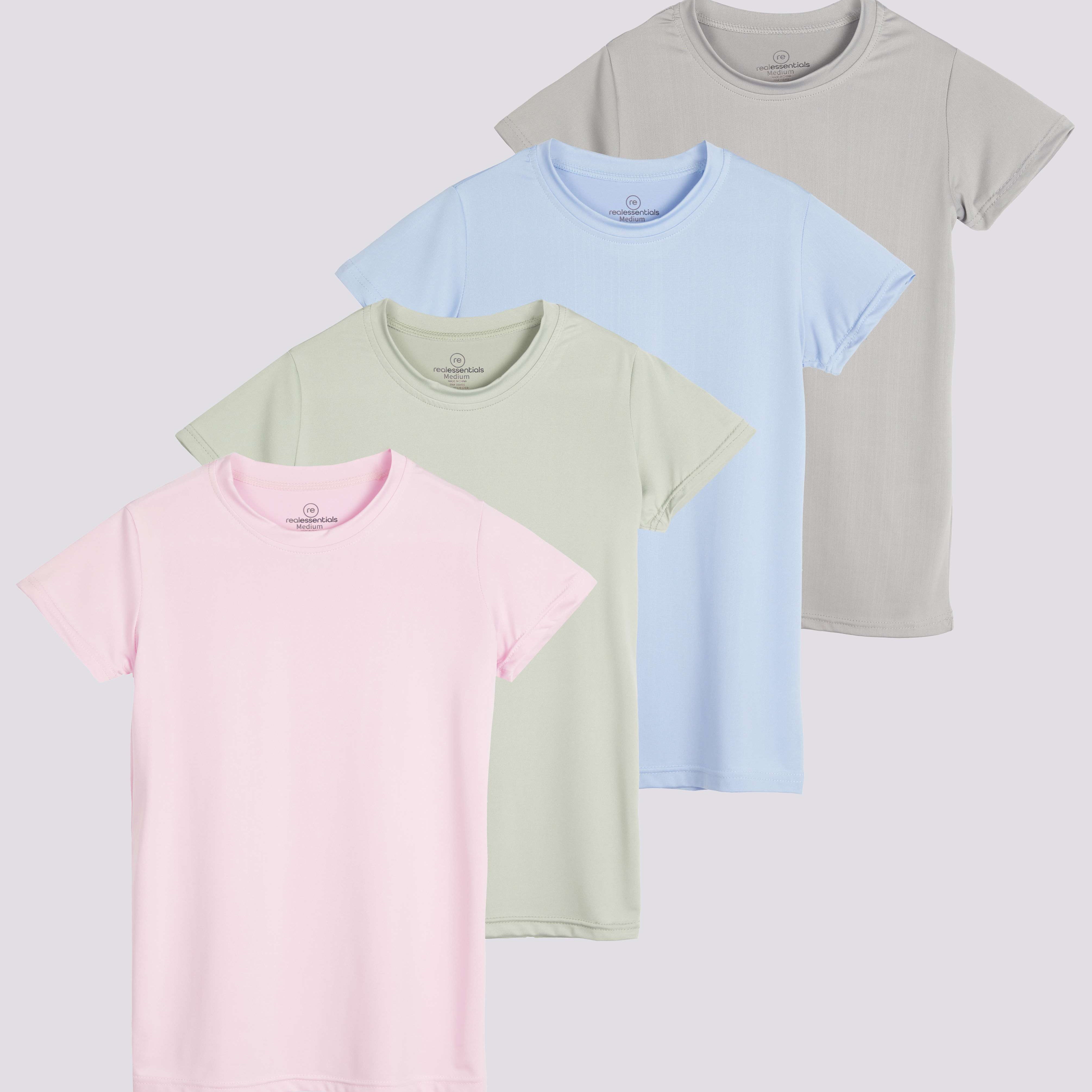 4 Pack: Girls Short Sleeve Dry-Fit Crew Neck Active T-Shirt