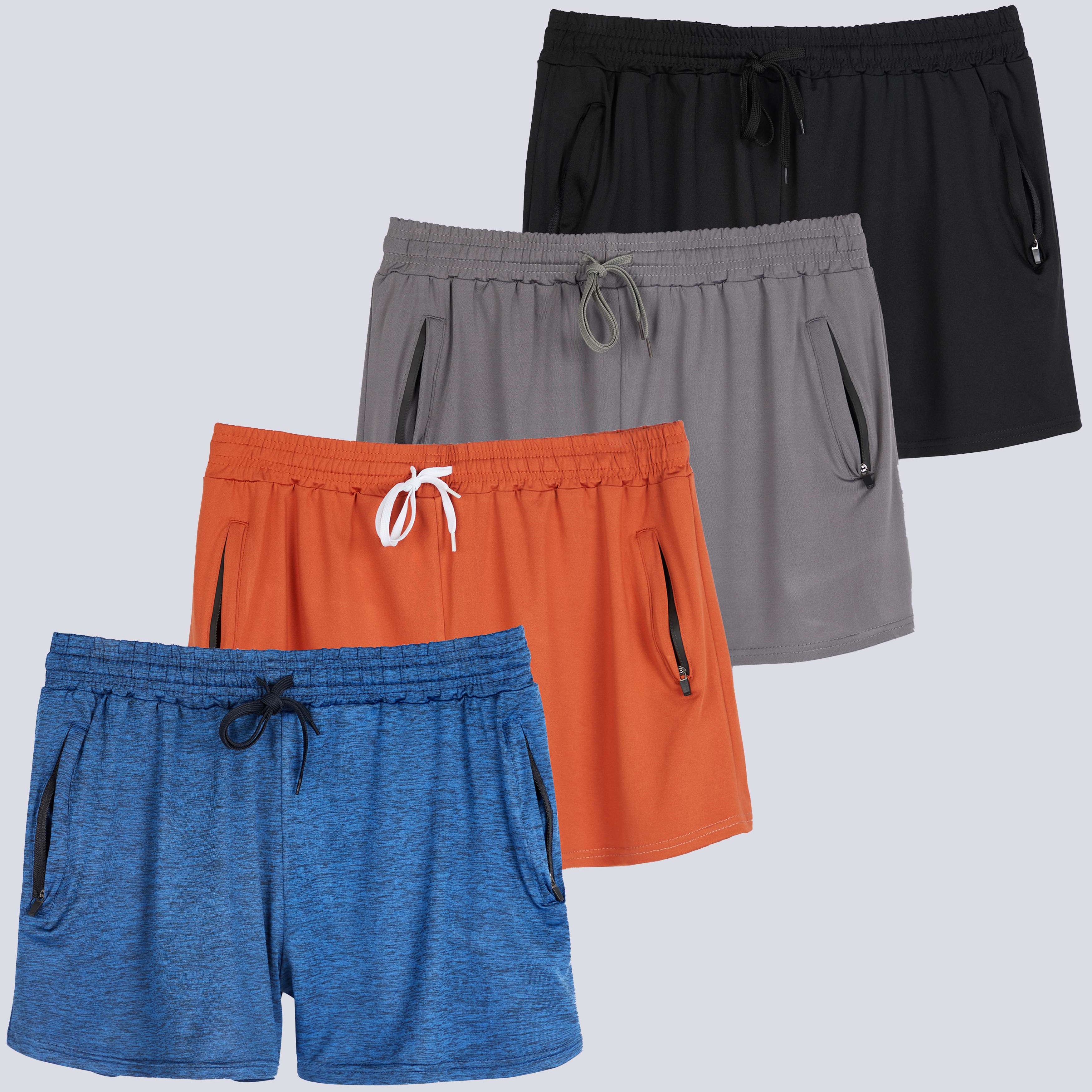 4 Pack: Womens Active Dry-Fit Shorts with Zipper Pockets