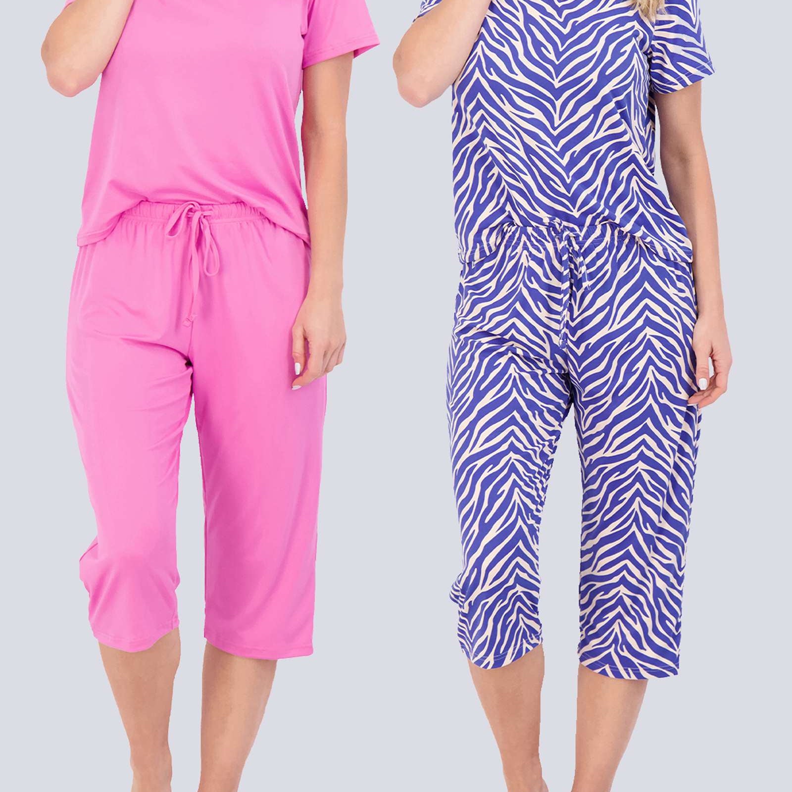2 Pack: Women's Short-Sleeve PJ Top with Capri Pants