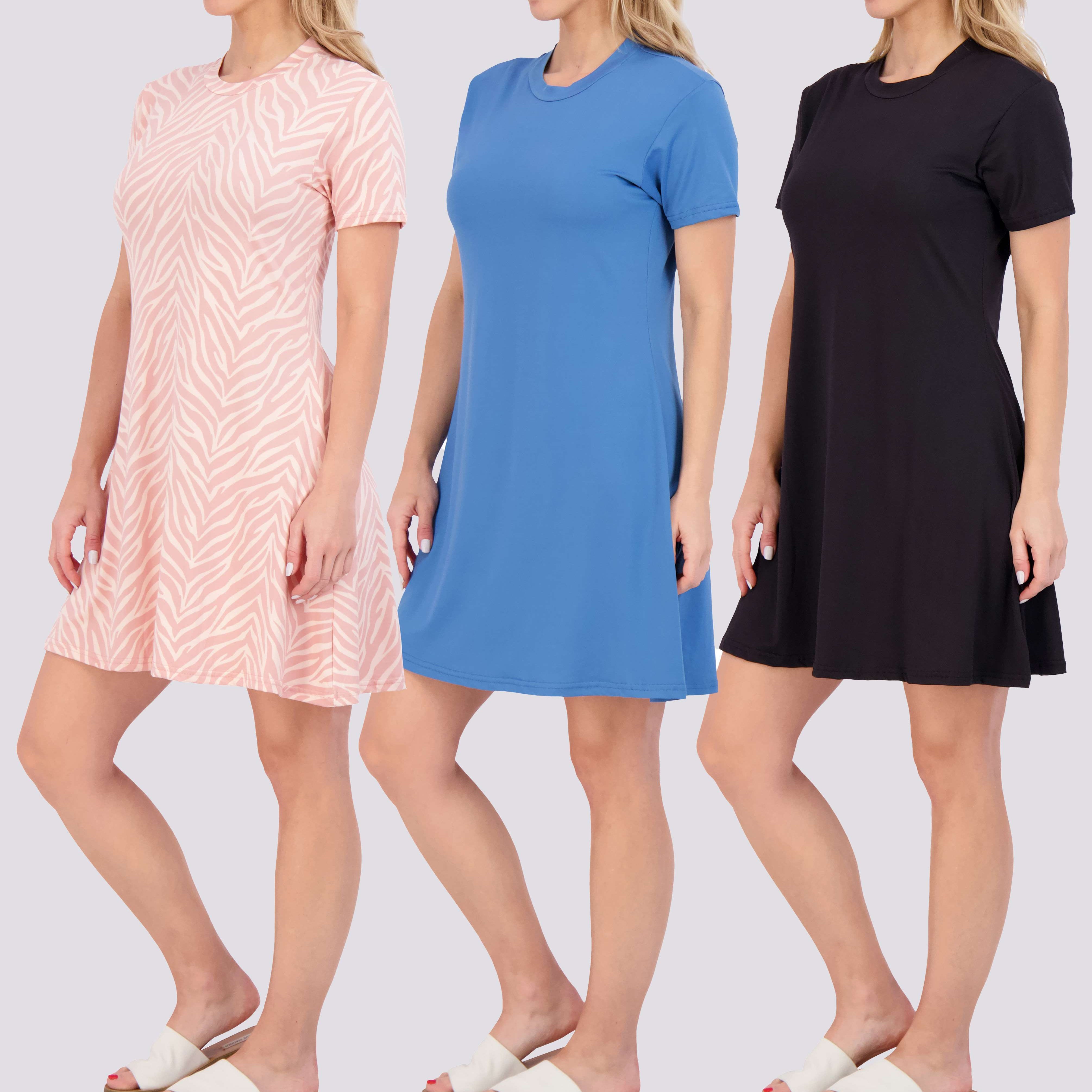 3 Pack: Women's Soft Lounge Swing Casual T-Shirt Dress (Available in Plus Size)