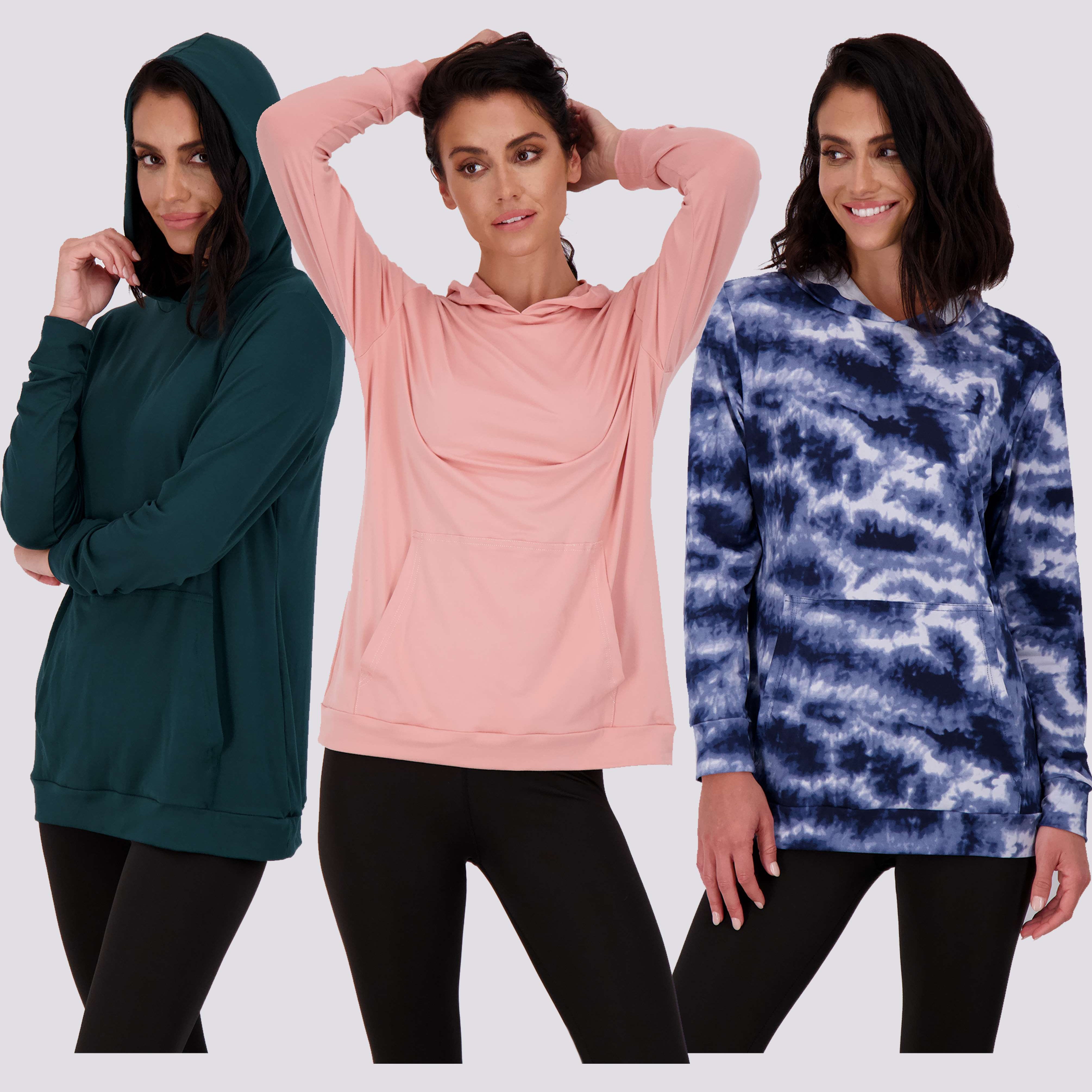 3 Pack: Womens Super-Soft Lounge Hoodie Pullover Sweatshirt
