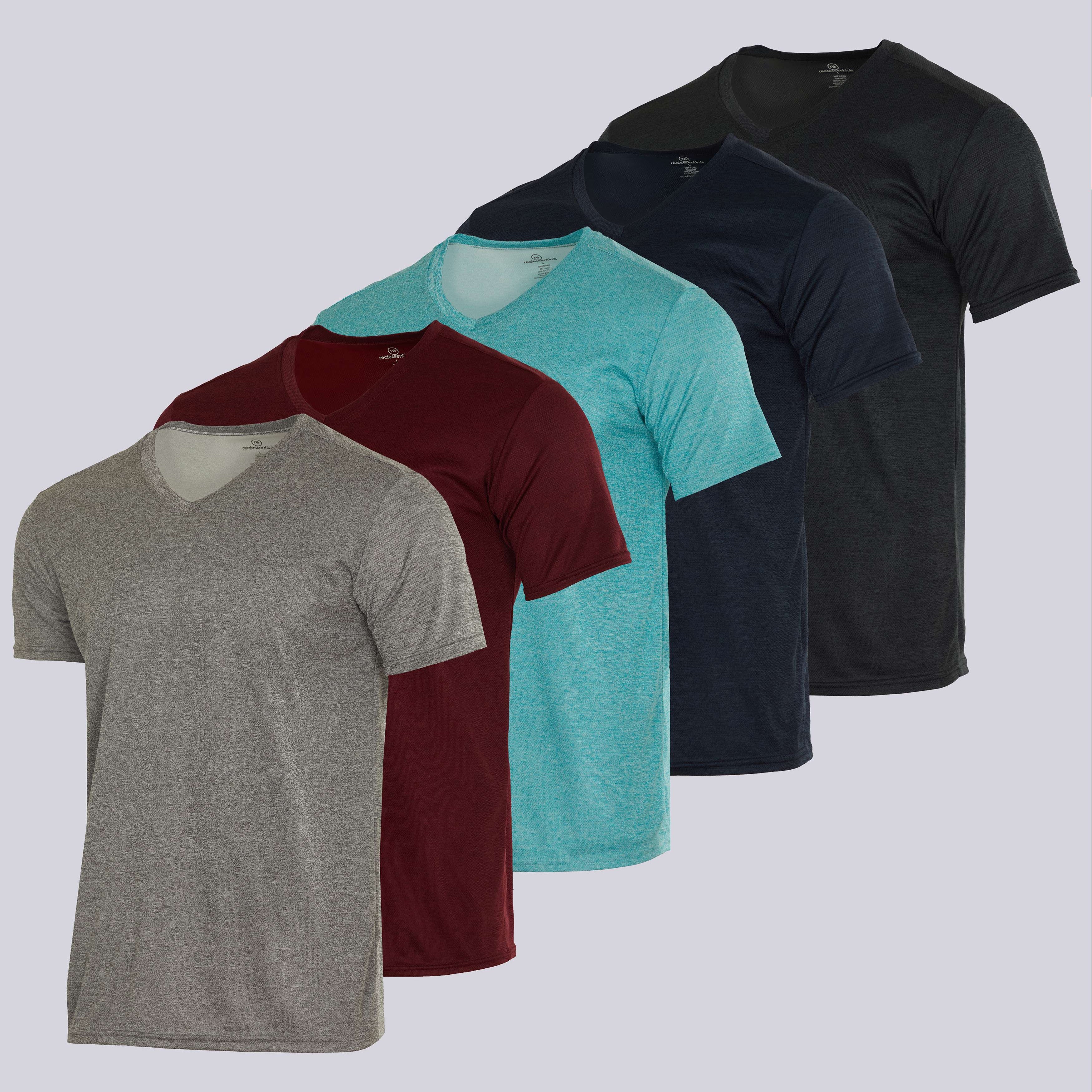 5 Pack: Mens V-Neck Mesh Active Short Sleeve T-Shirt (Available in Big & Tall)