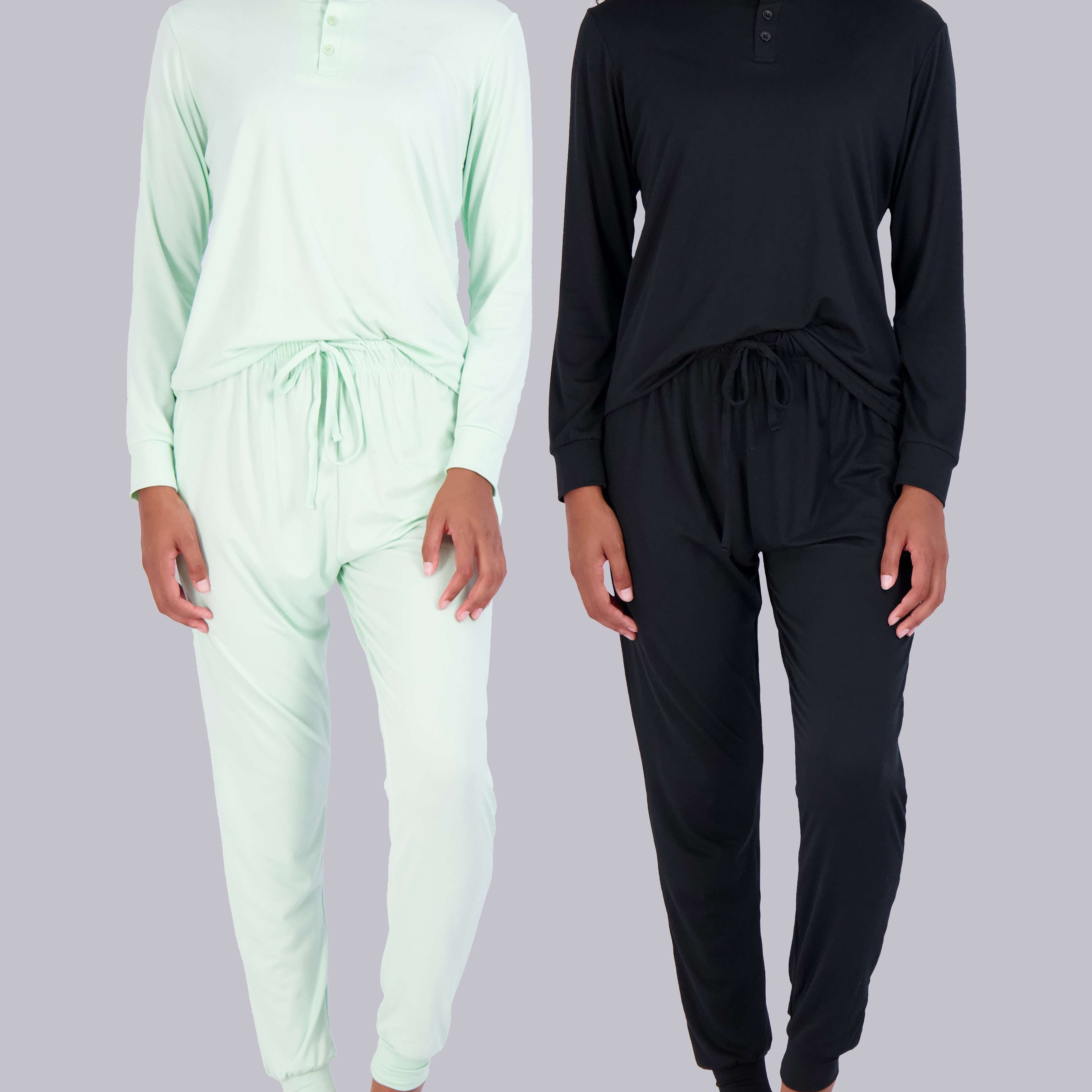 4 Piece: Womens Long Sleeve Henley & Jogger Lounge Pajama Set