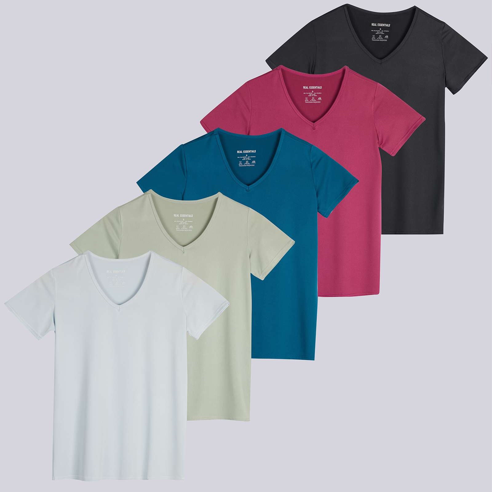 5 Pack: Womens Short Sleeve Dry-Fit V-Neck T-Shirt