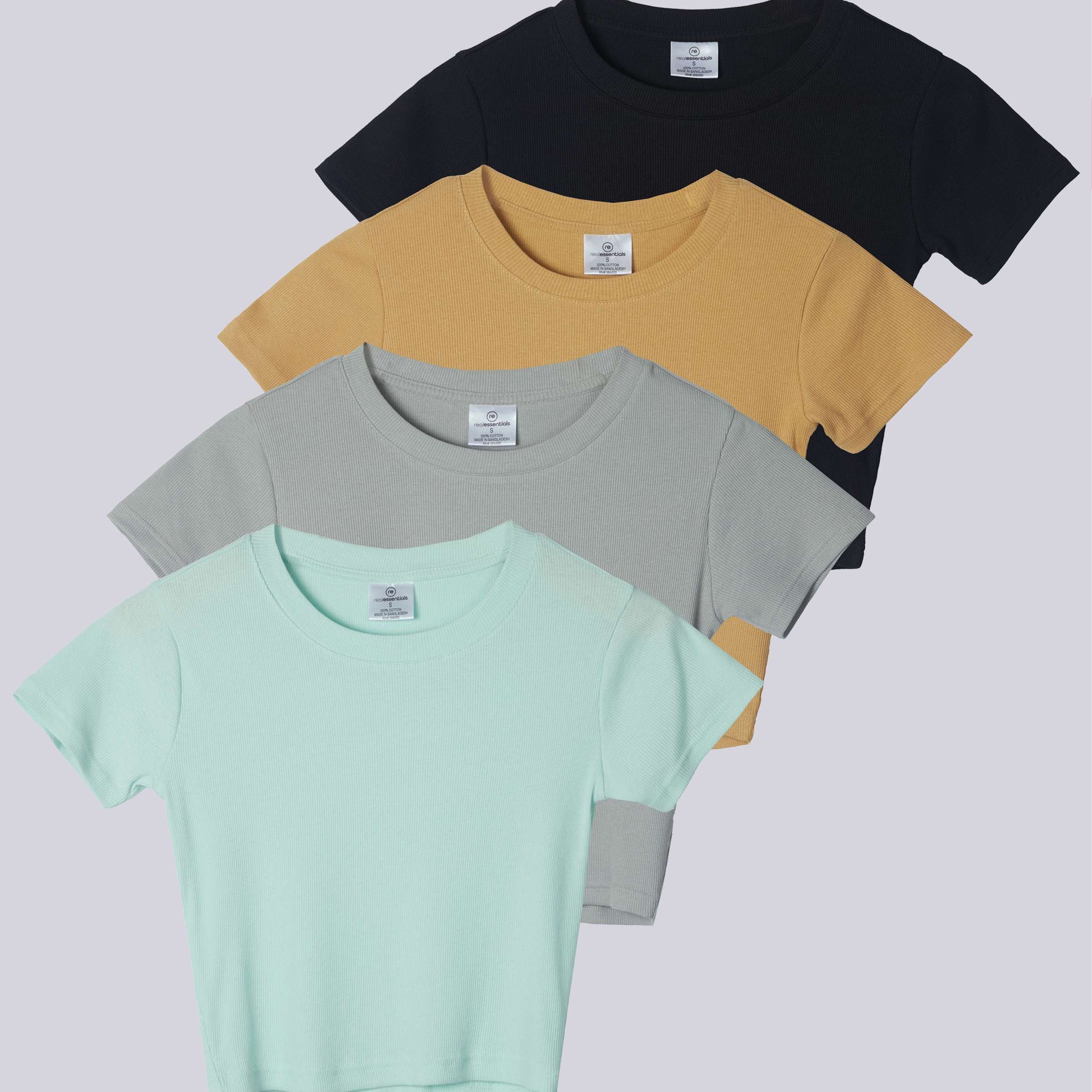 4 Pack: Women's Short Sleeve Ribbed Knit Crop Top