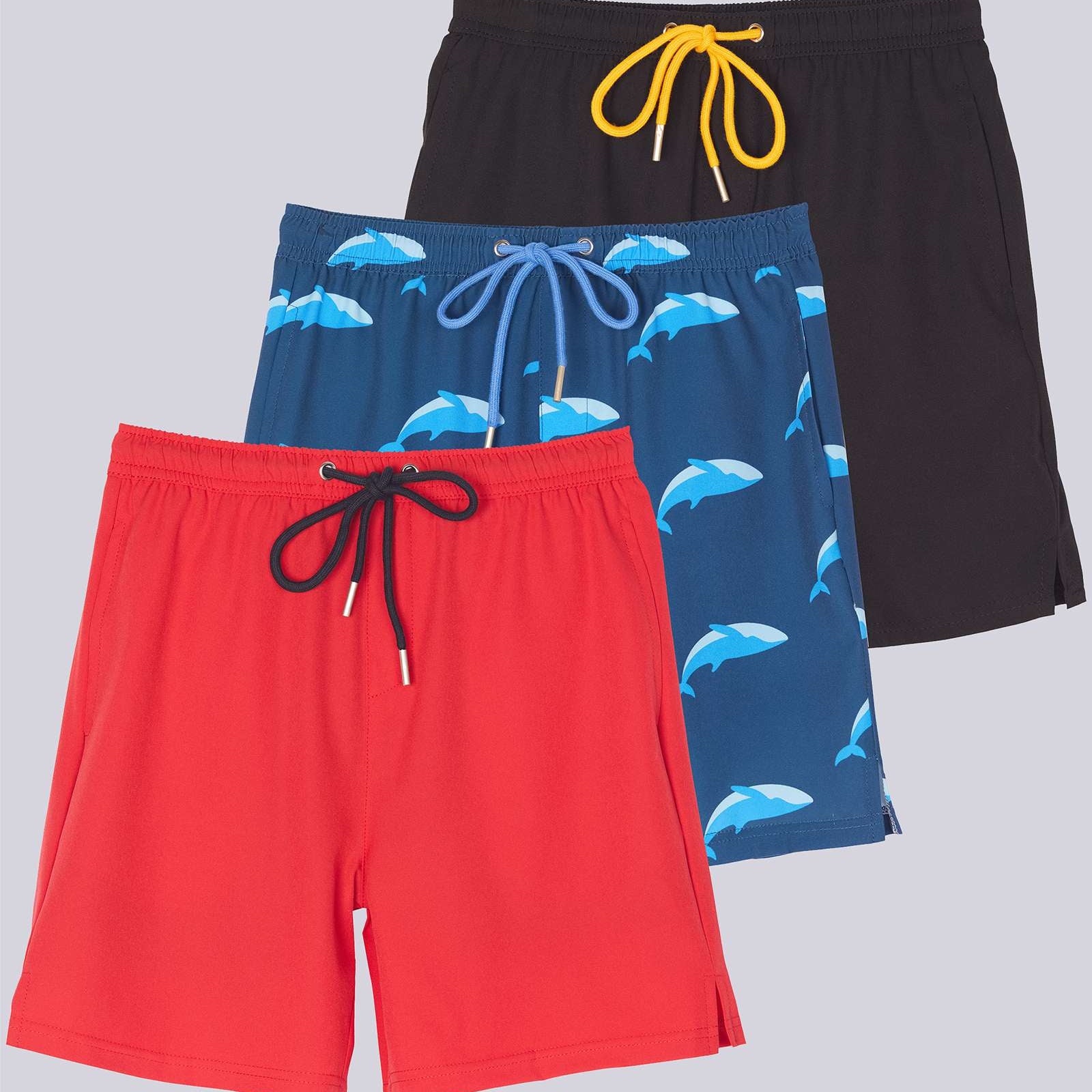 3 Pack: Boys' 2-in-1 Swim Trunks with Compression Liner