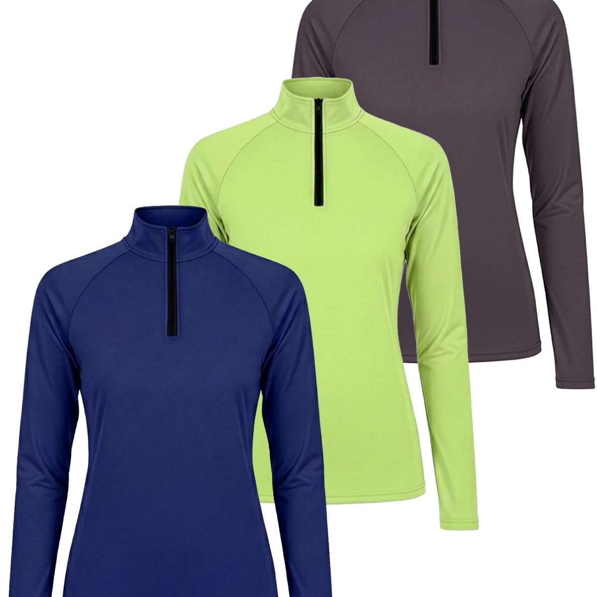 3 Pack: Womens Dry-Fit Active Long Sleeve Quarter Zip