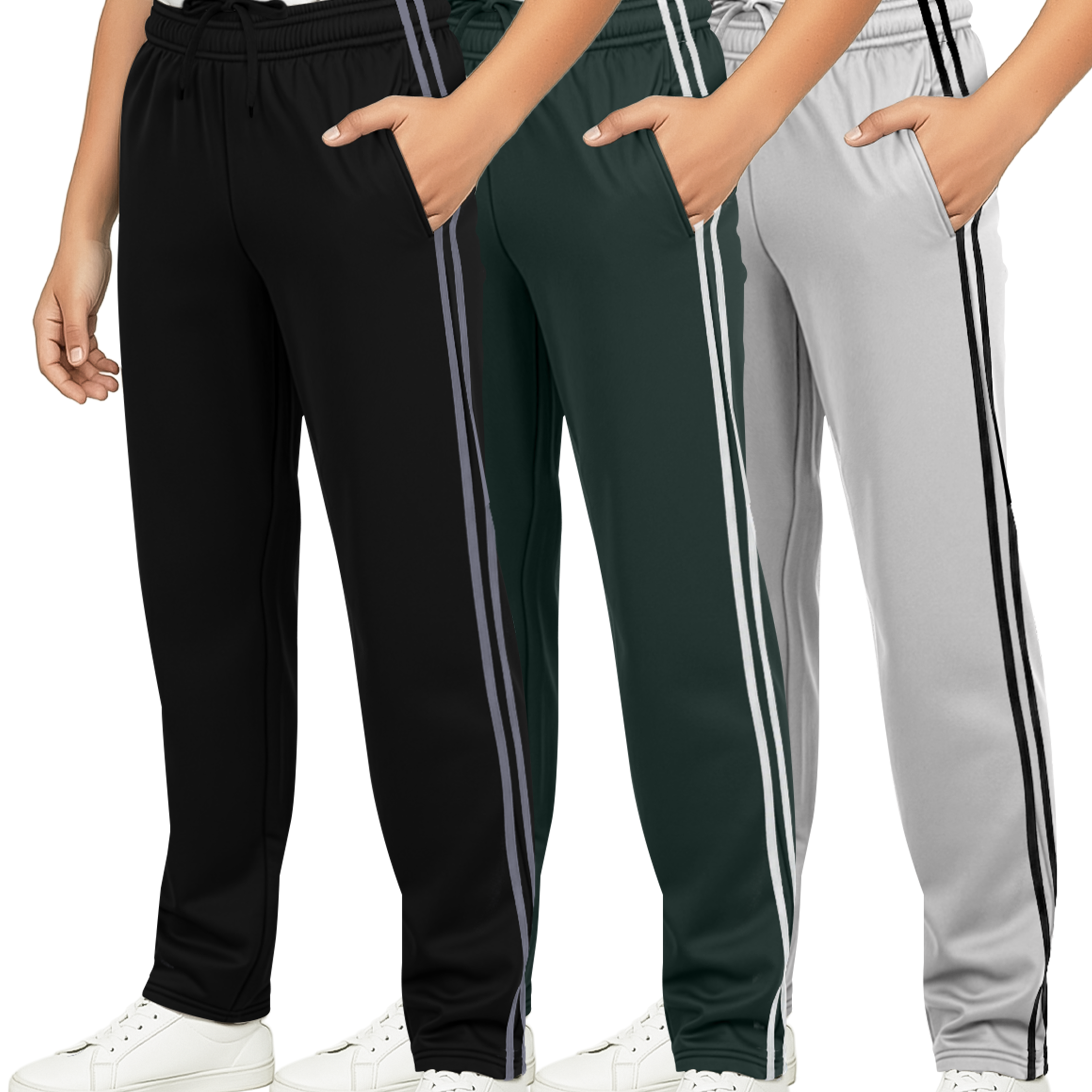 3 Pack: Boys Tricot Open Bottom Fleece-Lined Sweatpants