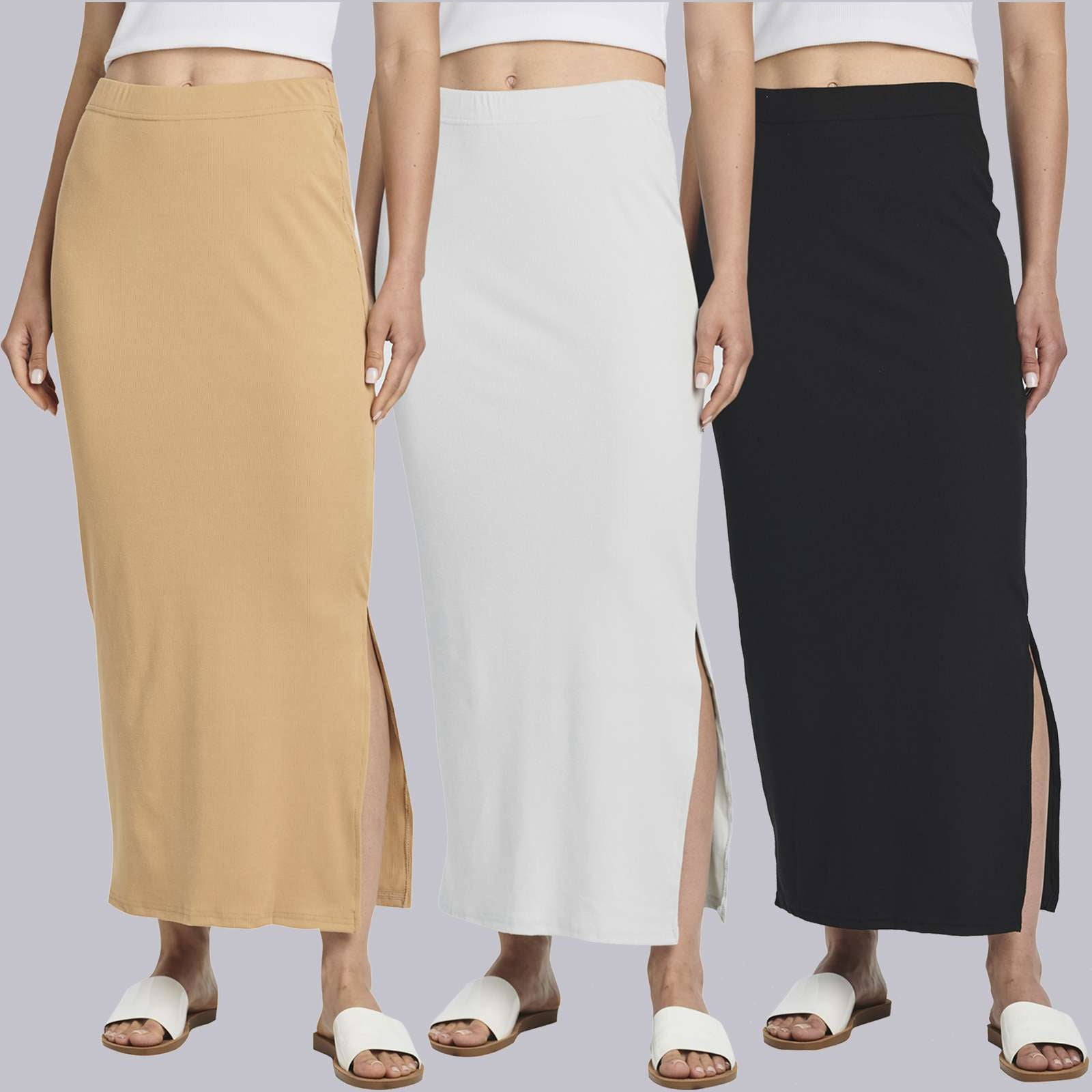 3 Pack: Women's Ribbed High Waisted Maxi Skirt