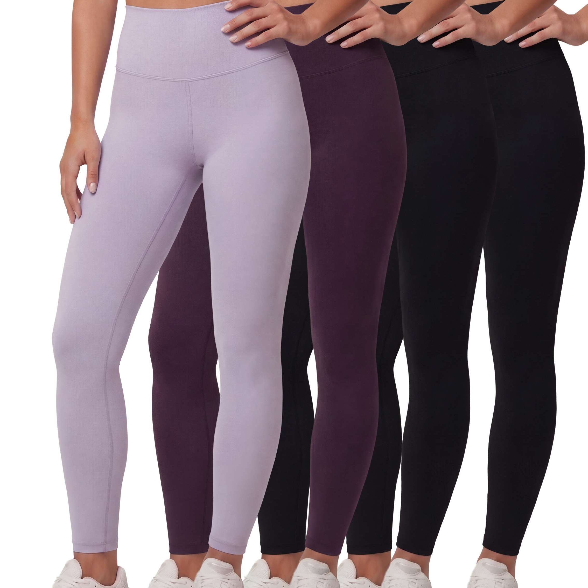 Real Essentials 4 Pack: Women's Workout Athletic Leggings Yoga Pants Tummy Control High Waisted Running Gym Pilates Soft