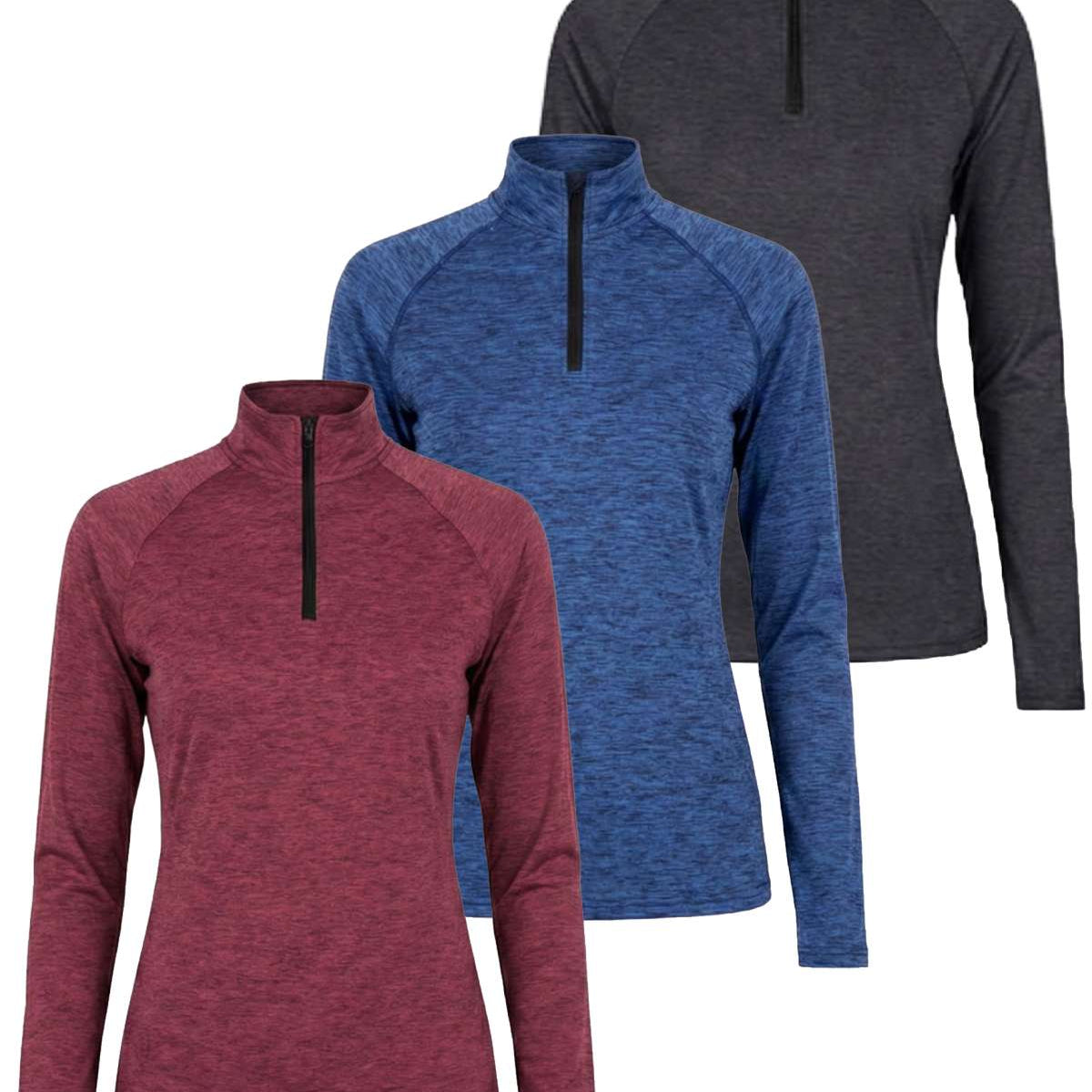 3 Pack: Womens Dry-Fit Active Long Sleeve Quarter Zip