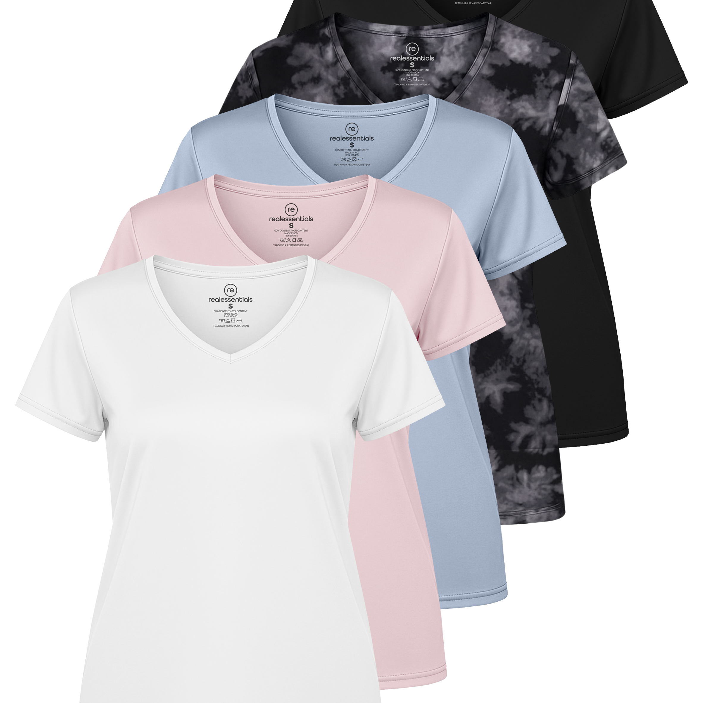5 Pack: Womens Short Sleeve Dry-Fit V-Neck T-Shirt