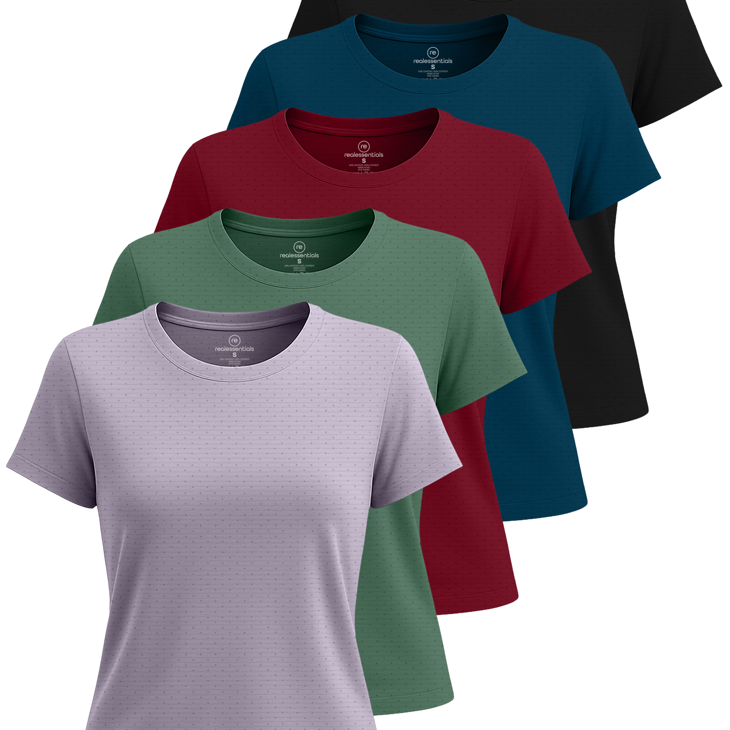 Real Essentials 5 Pack: Women's Breeze Tech Short Sleeve T-Shirts Athletic Tops Gym Workout Yoga Tennis Activewear (Plus)