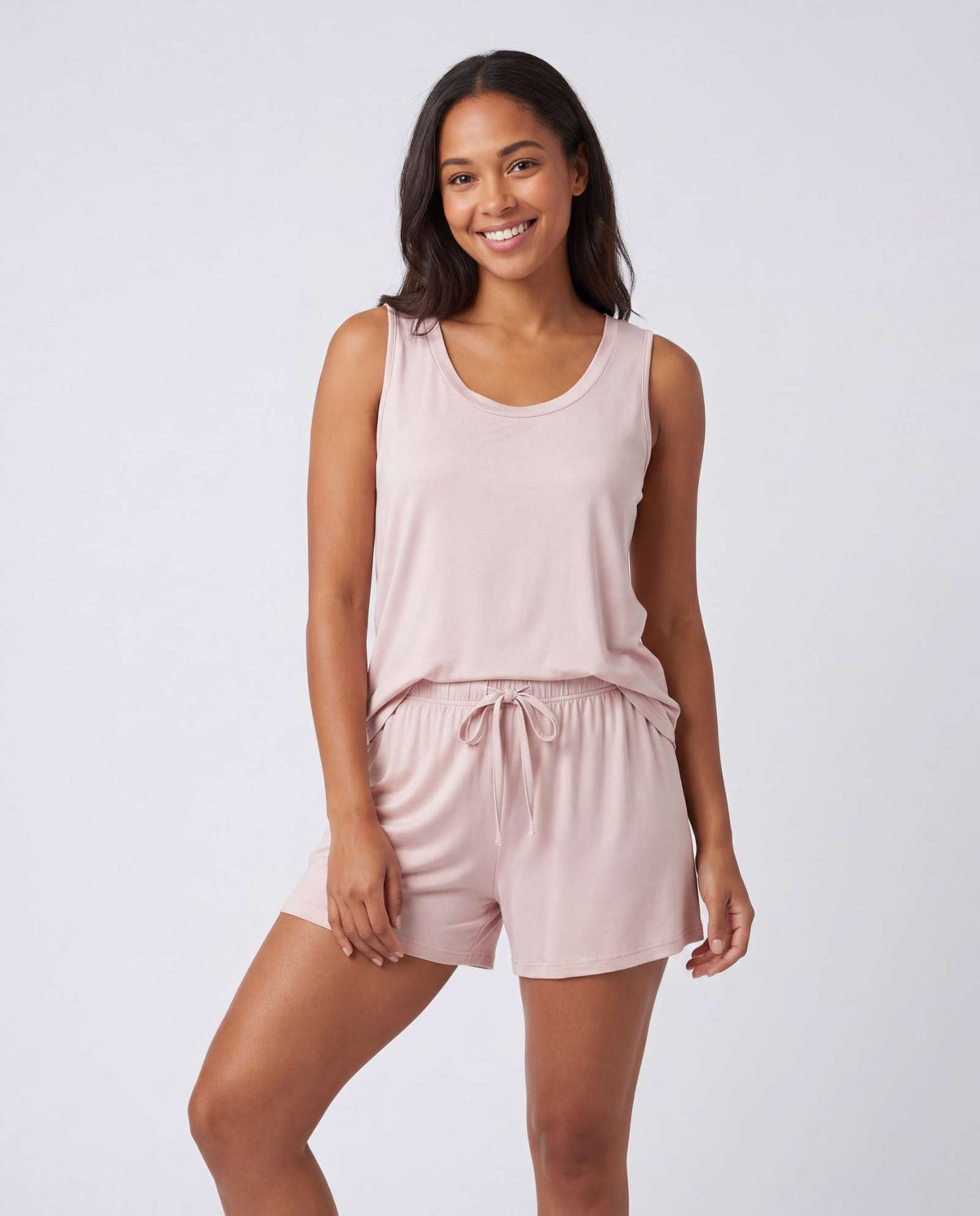 Real Essentials 3 Pack Women's Pajama Sets 3 Piece Crew Tee Tank Top Sleep Shorts Sleepwear - Solid Pale Lilac