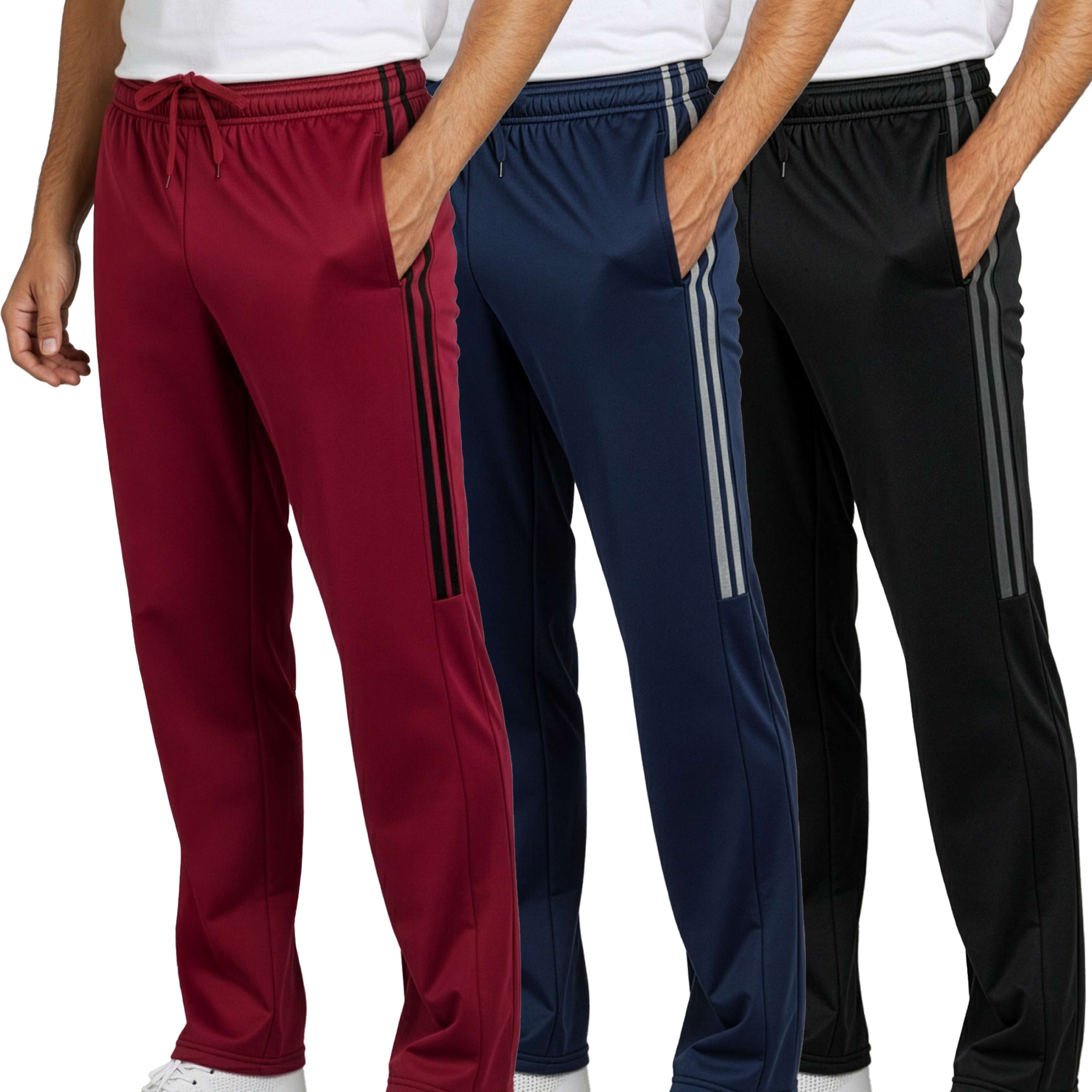 3 Pack: Mens Active Athletic Casual Tricot Open Bottom Sweatpants with Pockets (Available in Big & Tall)