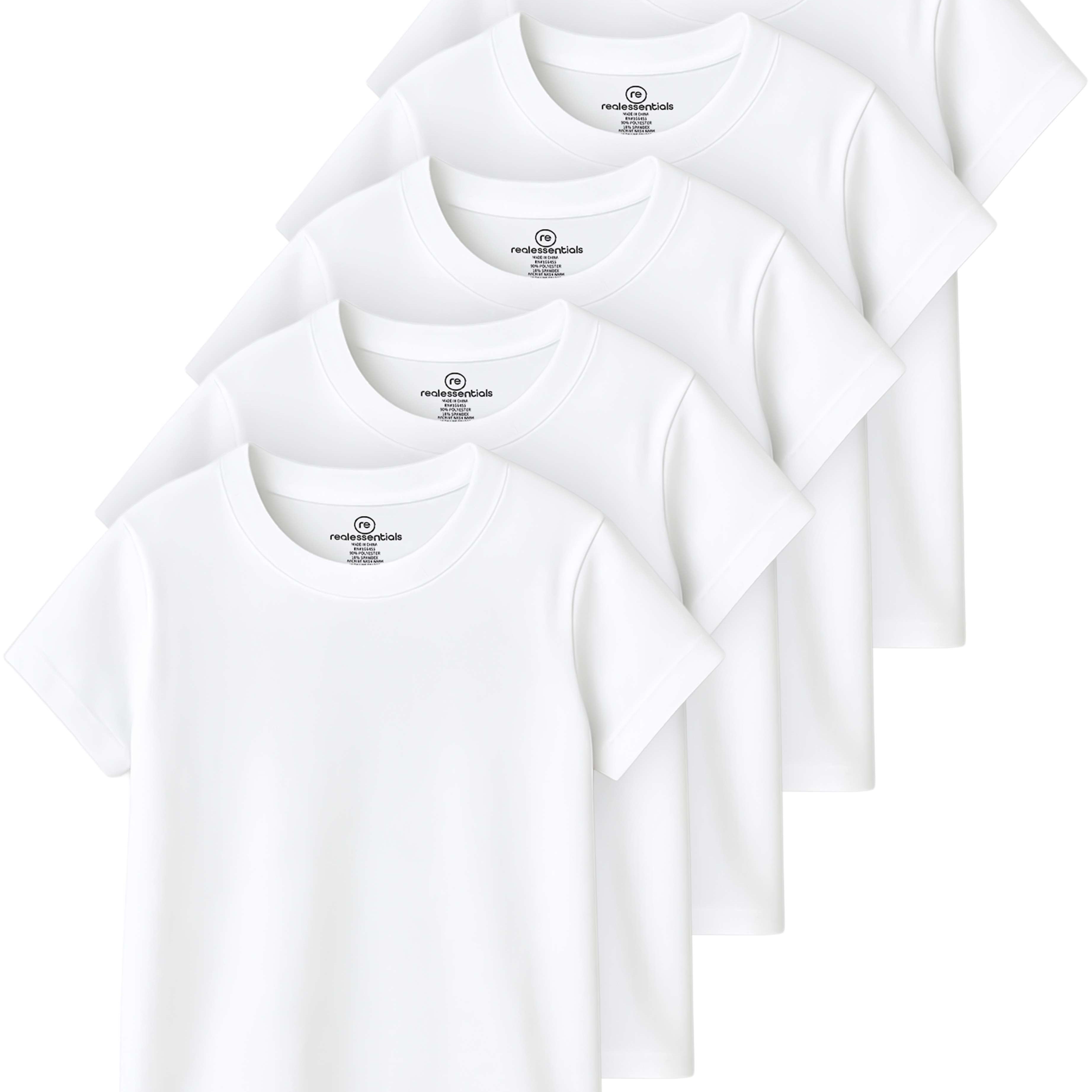 Real Essentials 5 Pack: Girls' Cotton Short Sleeve Crew Neck T-Shirt - Athletic Tee Shirt for Teens Kids Youth (Ages 4-16)