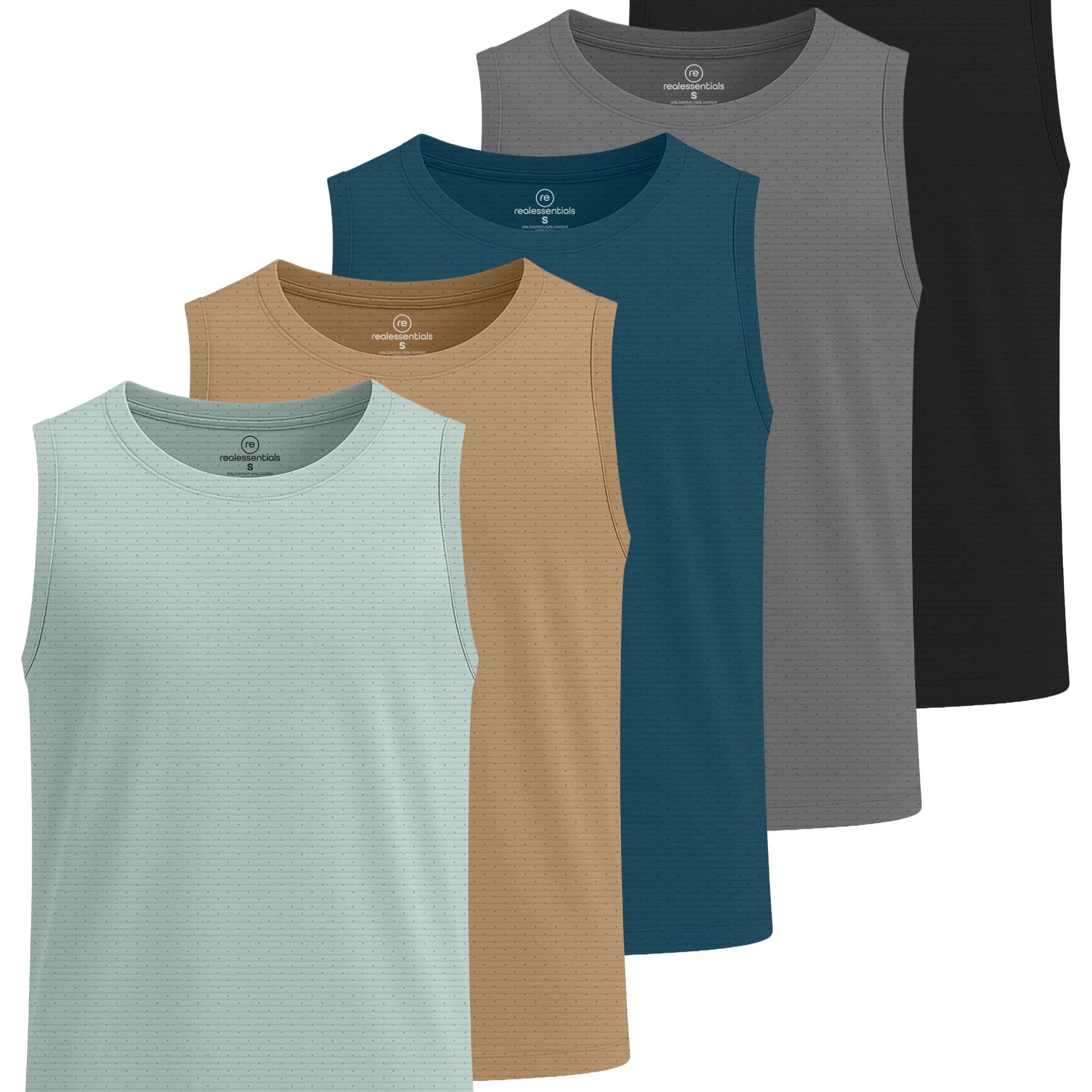 Real Essentials 5 Pack: Boys' Breeze Tech Tank Top - Sleeveless Athletic Shirt for Kids Youth Teens (Ages 6-18)