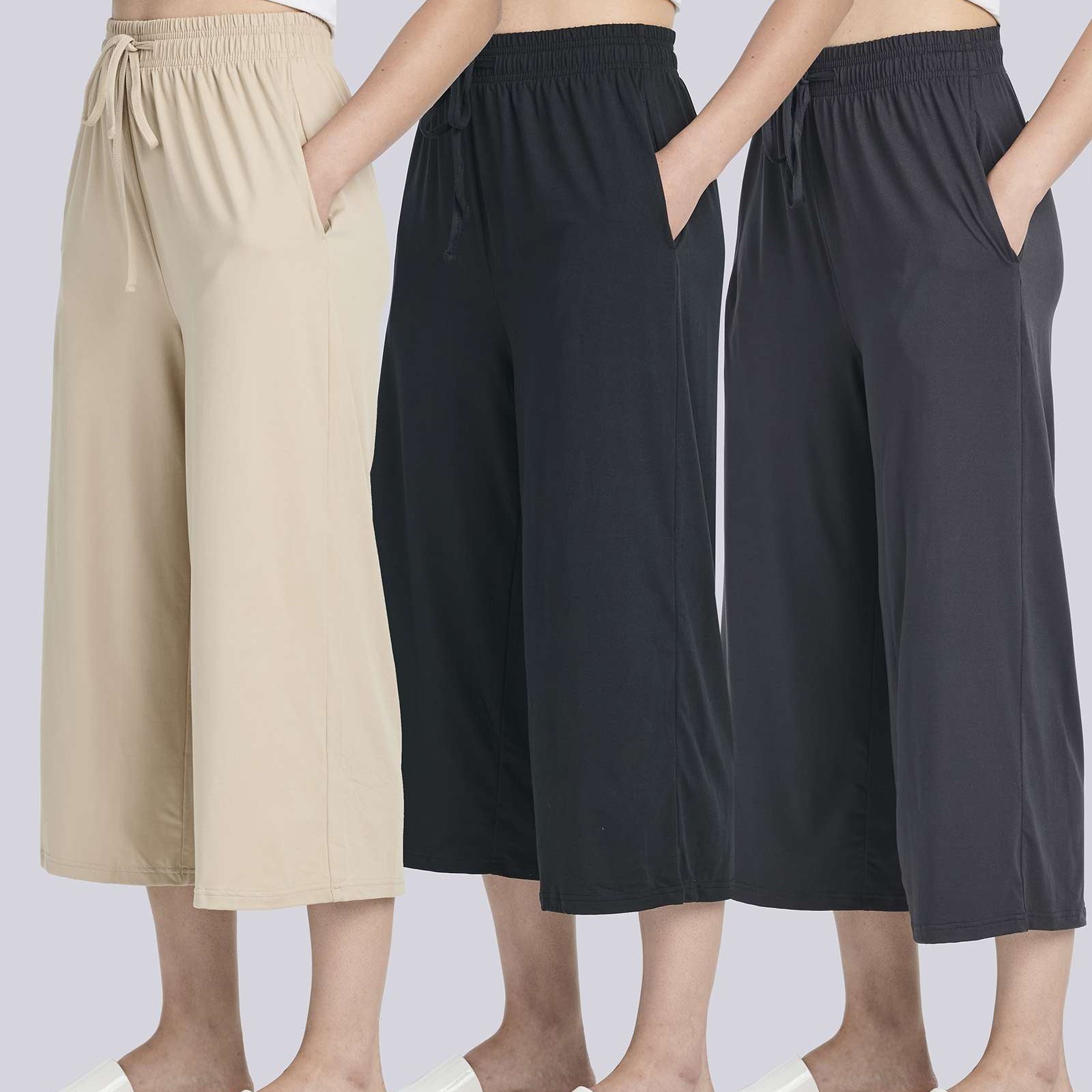 3 Pack: Women's Ultra-Soft Wide Leg Capri Pants