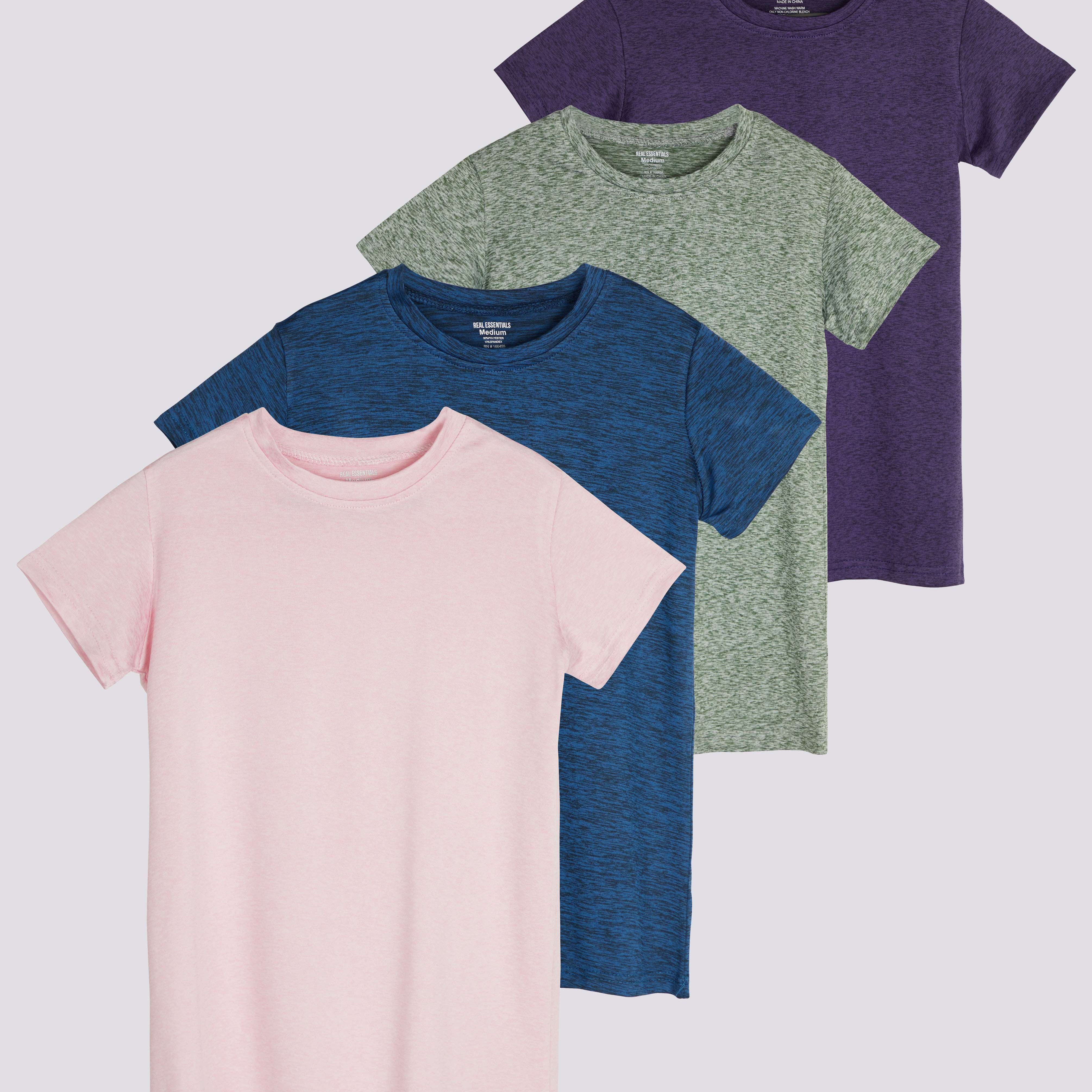 4 Pack: Girls Short Sleeve Dry-Fit Crew Neck Active T-Shirt