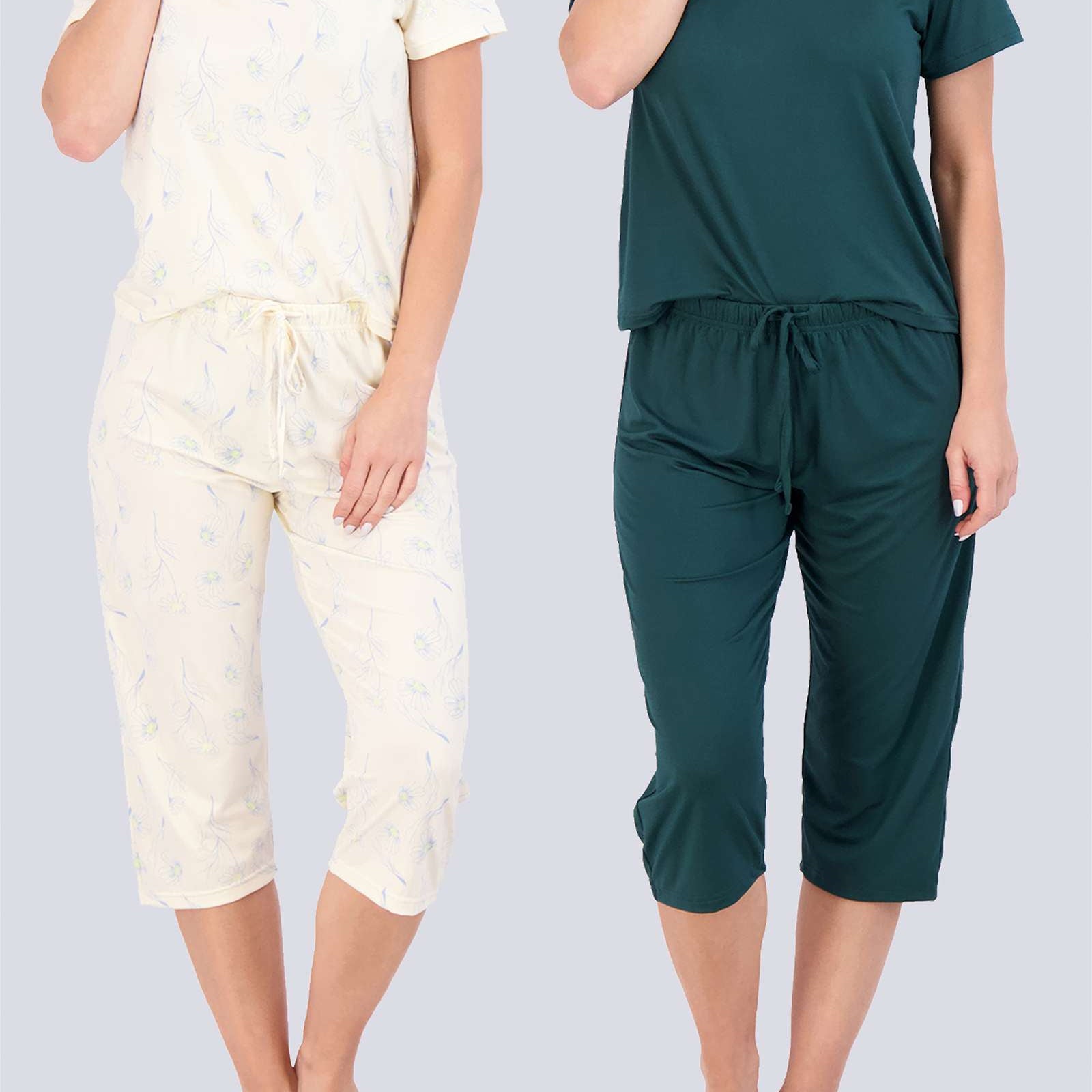 2 Pack: Women's Short-Sleeve PJ Top with Capri Pants