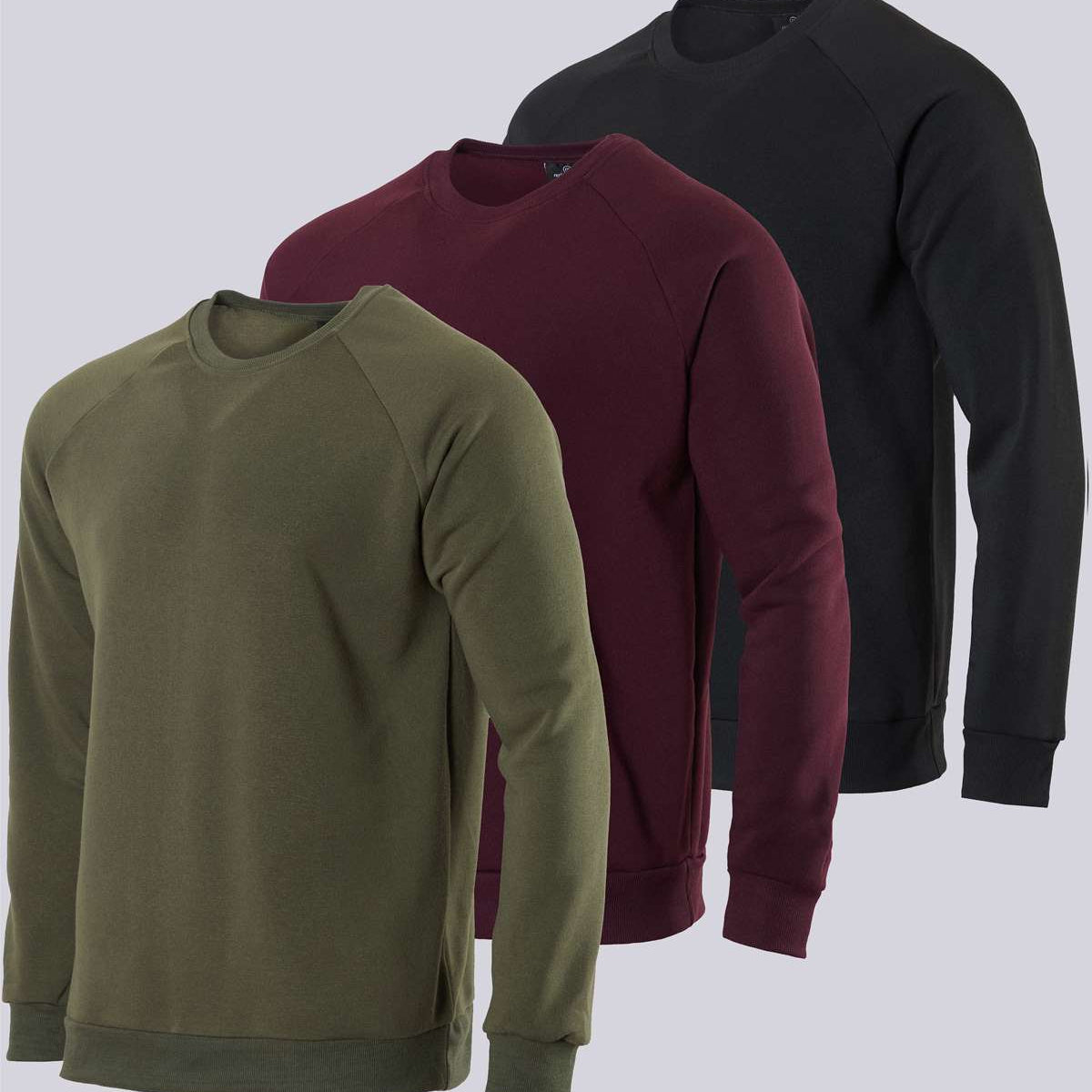 3 Pack: Mens Fleece Crewneck Pullover Sweatshirt