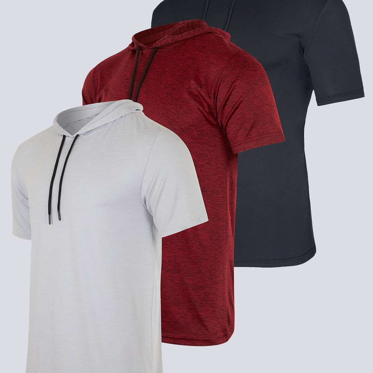 3 Pack: Mens Dry Fit Short Sleeve Active Hoodie Pullover (Available In Big & Tall)