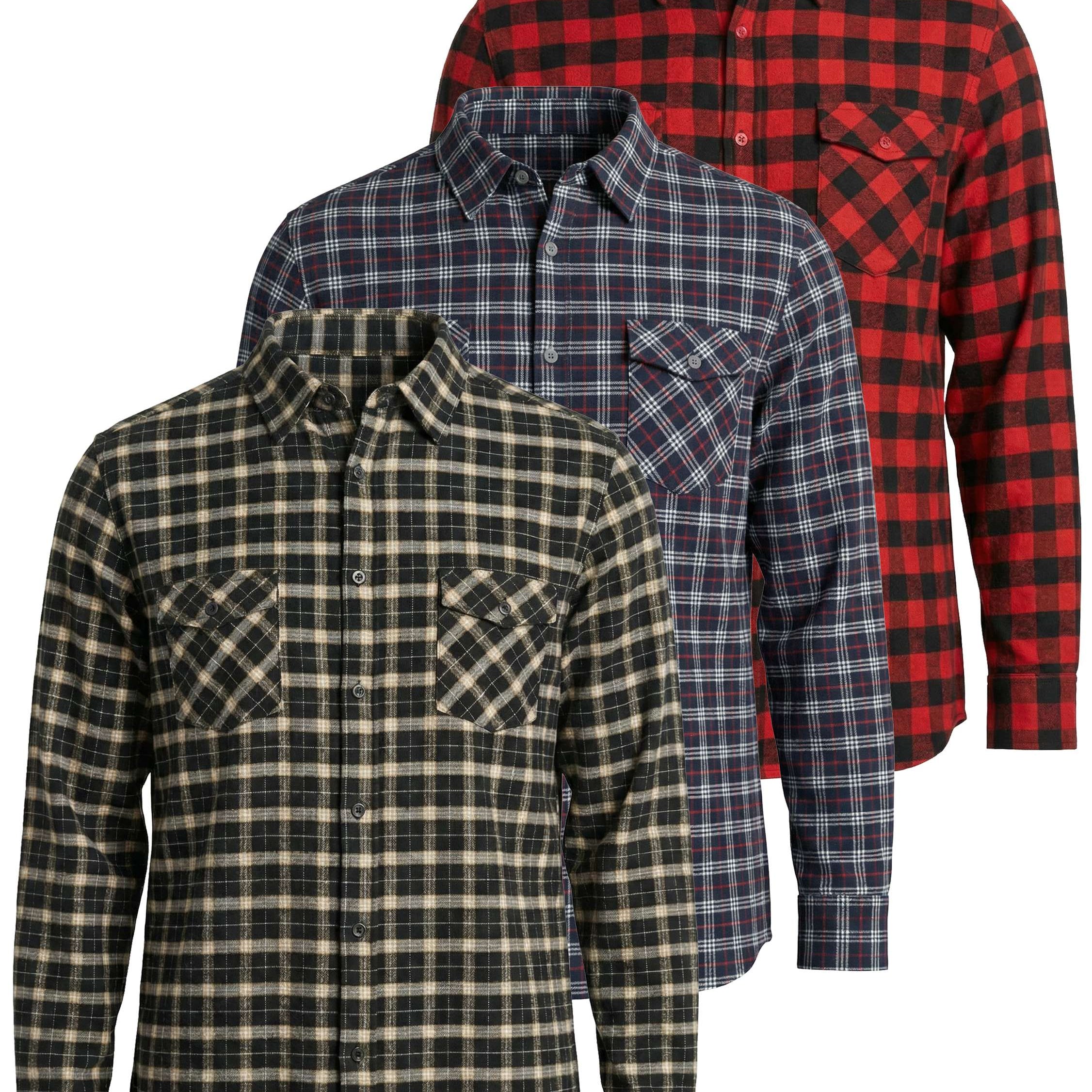 3 Pack: Men's Long-Sleeve Flannel Shirt