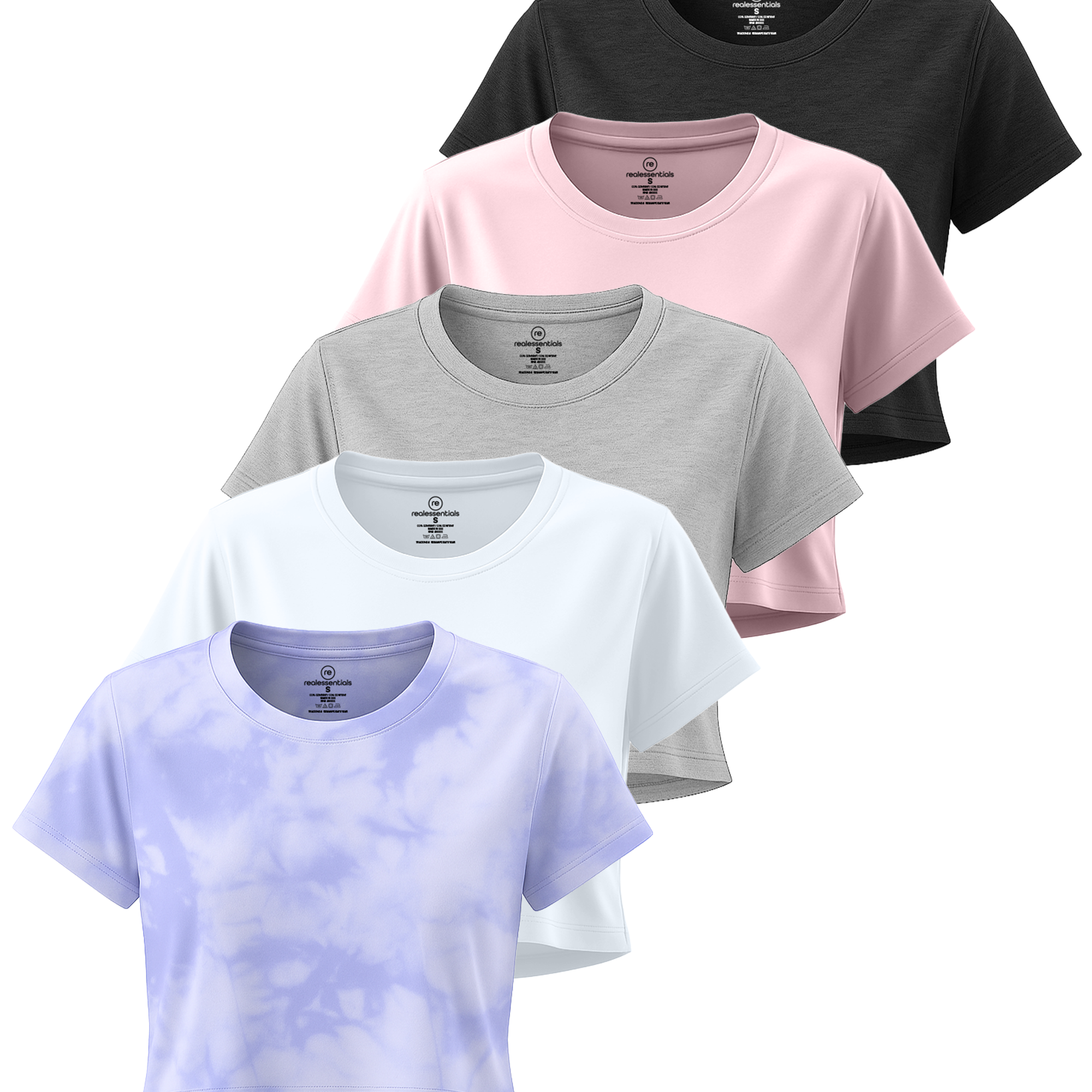 5 Pack: Women's Dry Fit Crop Top - Short Sleeve Crew Neck Stretch Athletic Tee (Available in Plus Size)