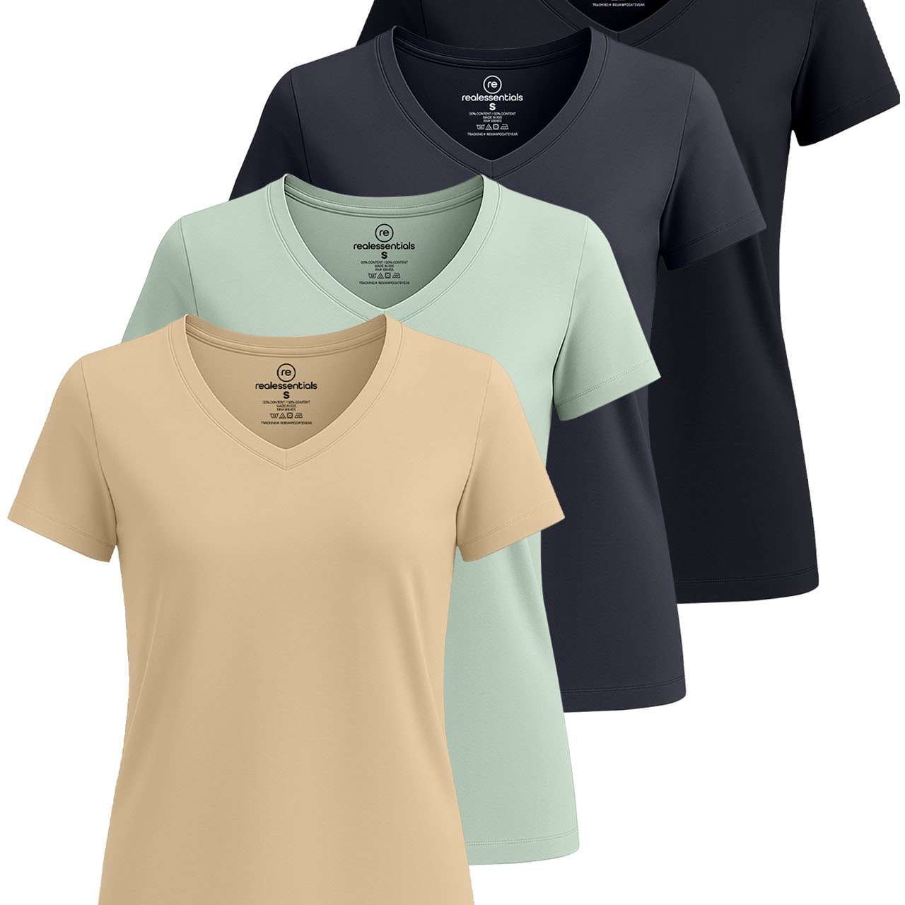 4 Pack: Women's Short-Sleeve V-Neck T-Shirt (Available in Plus Size)