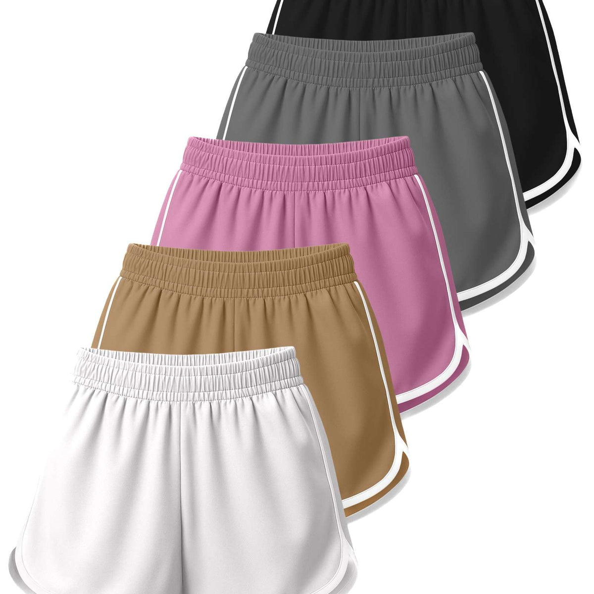 Real Essentials 5 Pack Women's Dry Fit Dolphin Shorts Athletic Running Workout Gym Hiking - Set 2
