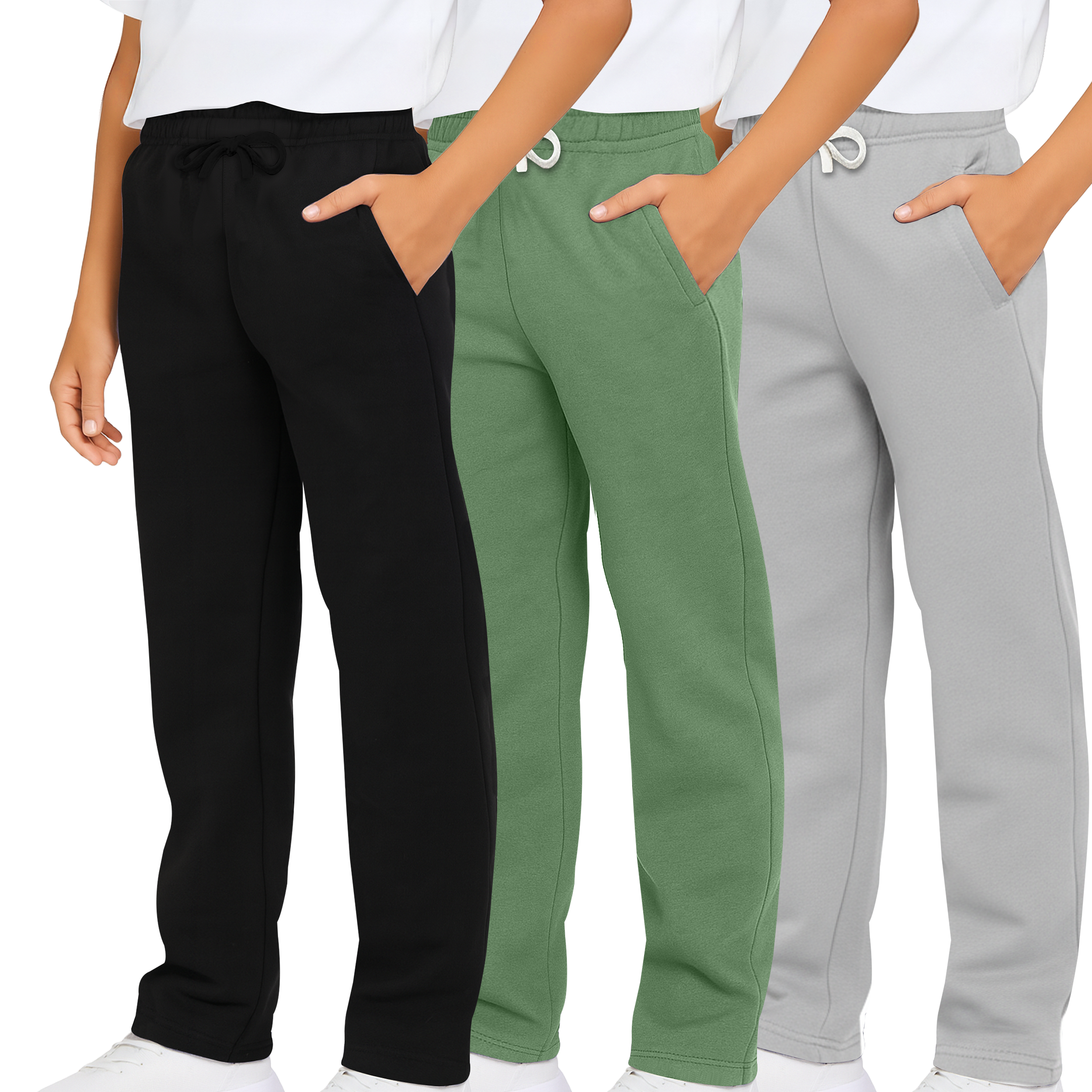 3 Pack: Boys Fleece Open Bottom Sweatpants