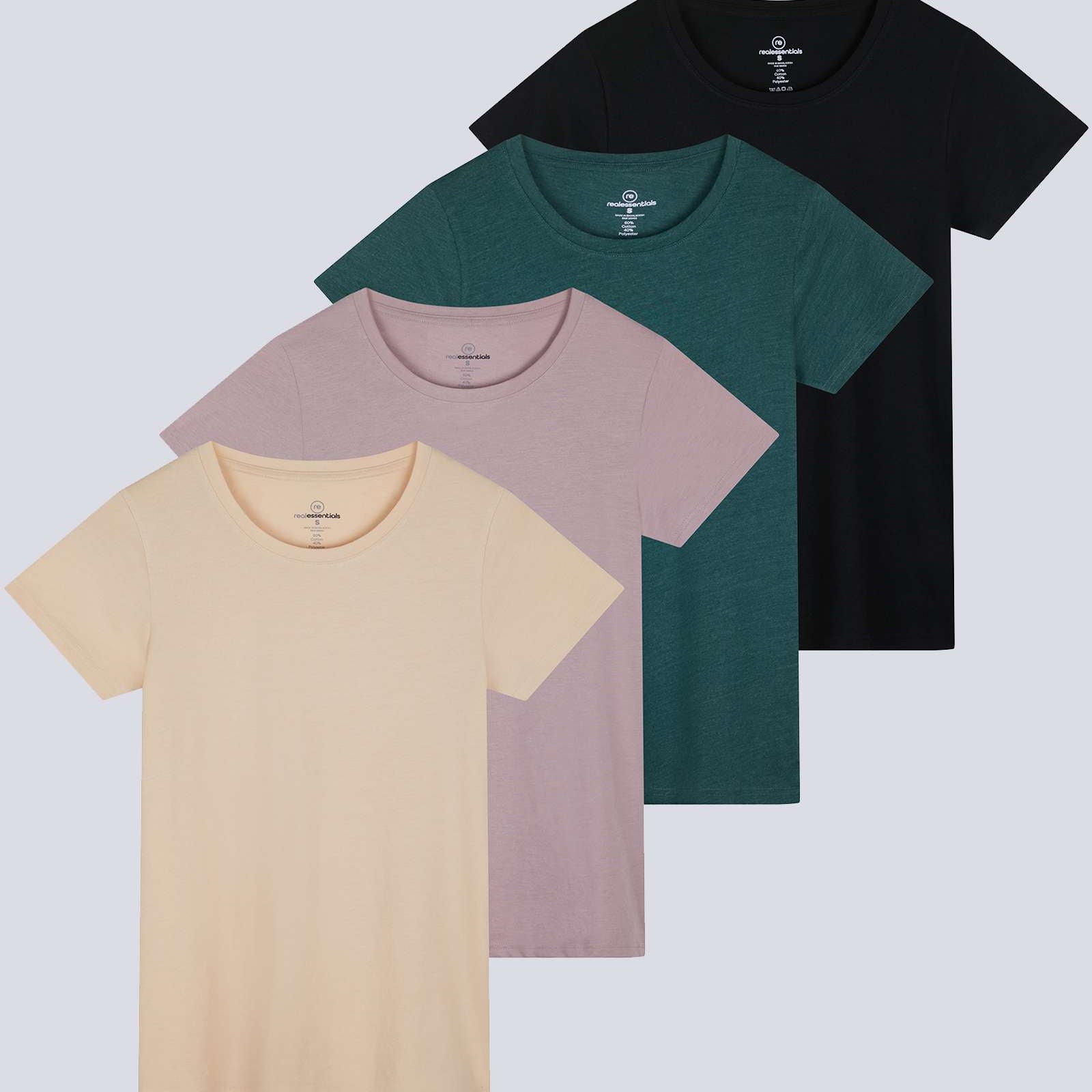 4 Pack: Womens Classic-Fit Cotton Short-Sleeve Scoop Neck T-Shirt