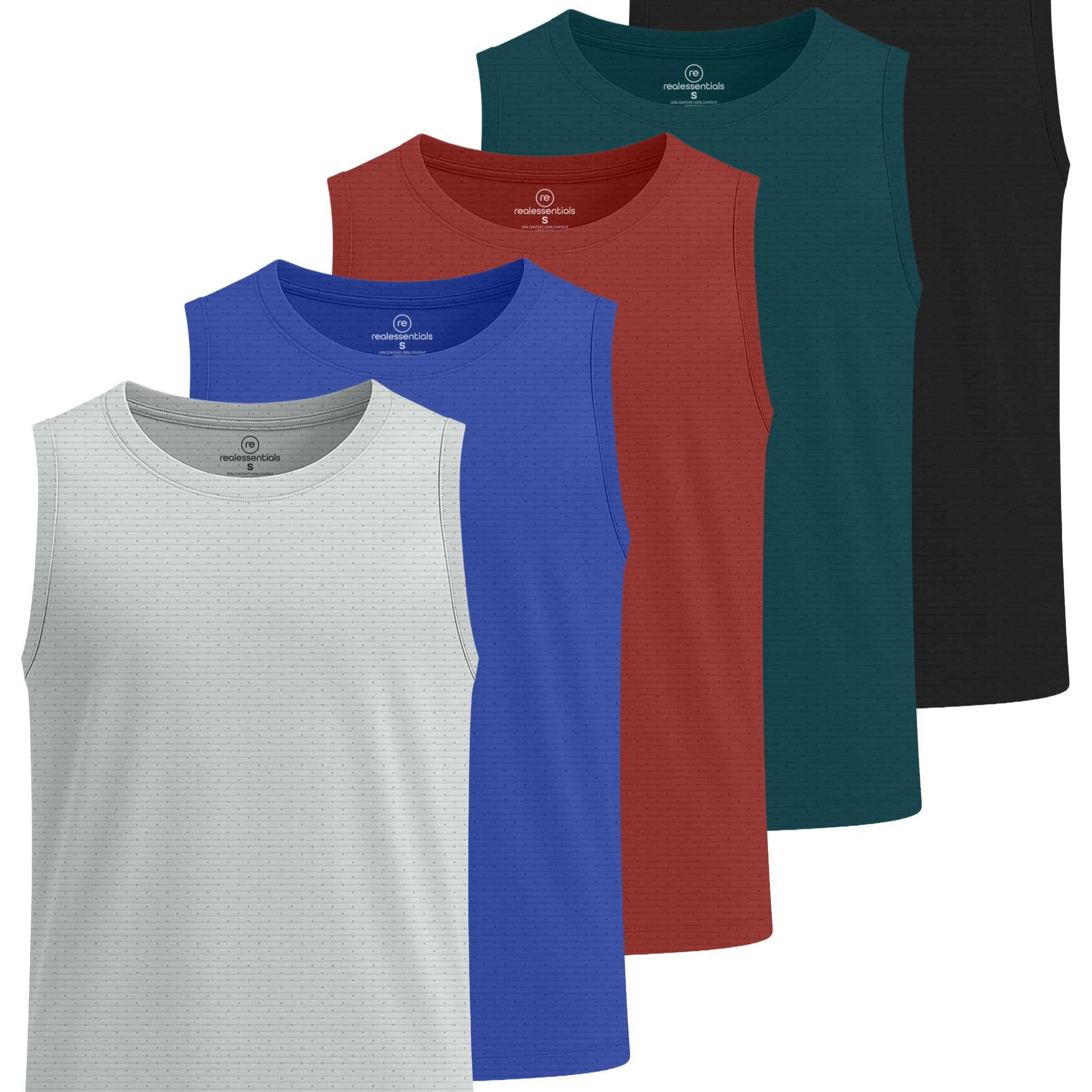 Real Essentials 5 Pack: Boys' Breeze Tech Tank Top - Sleeveless Athletic Shirt for Kids Youth Teens (Ages 6-18)