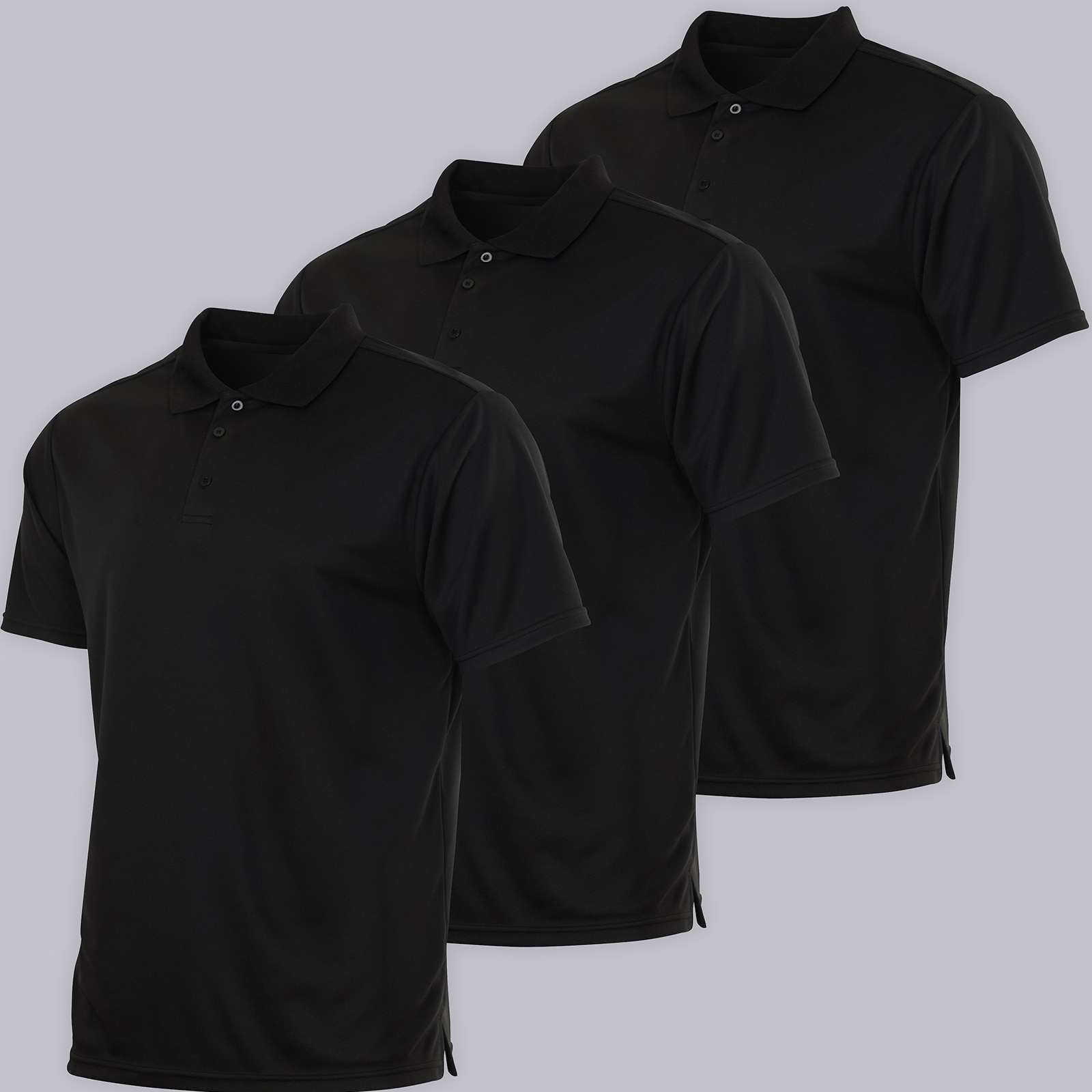 3 Pack: Mens Quick-Dry Short Sleeve Performance Polo Shirt