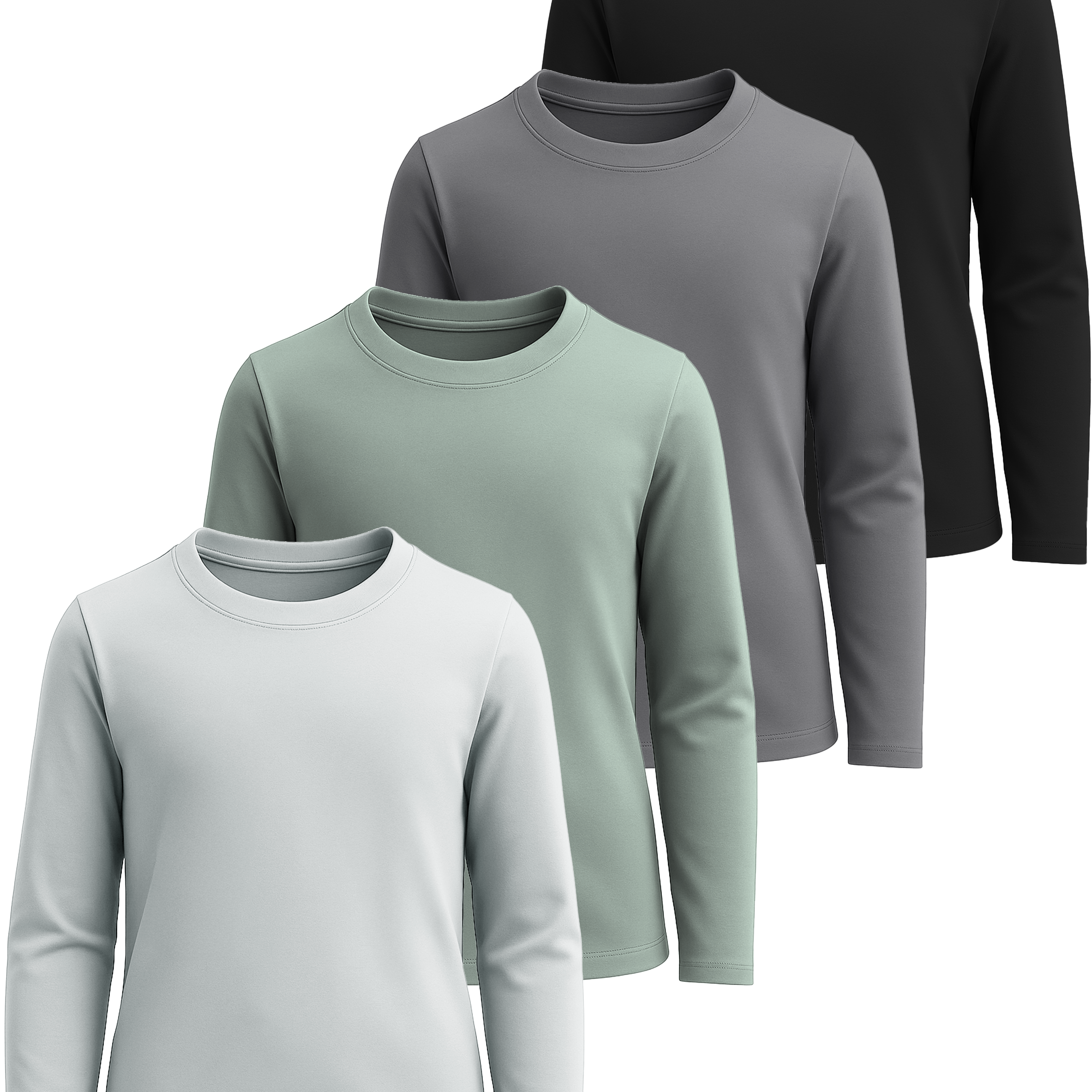 4 Pack: Girls Cotton Long Sleeve T Shirts Teens Tops Athletic Tee Plain Basic Multipack Youth Kids