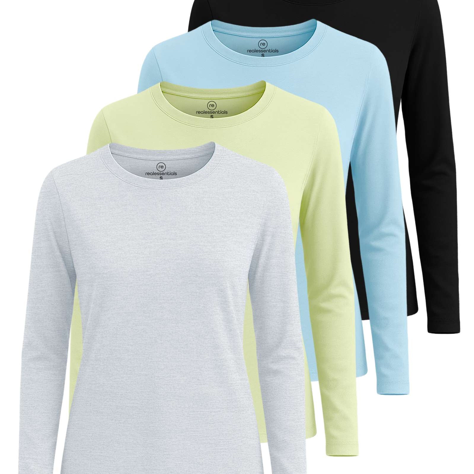 4 Pack: Women's Cotton Classic-Fit Long-Sleeve Crewneck T-Shirt (Available in Plus Size)