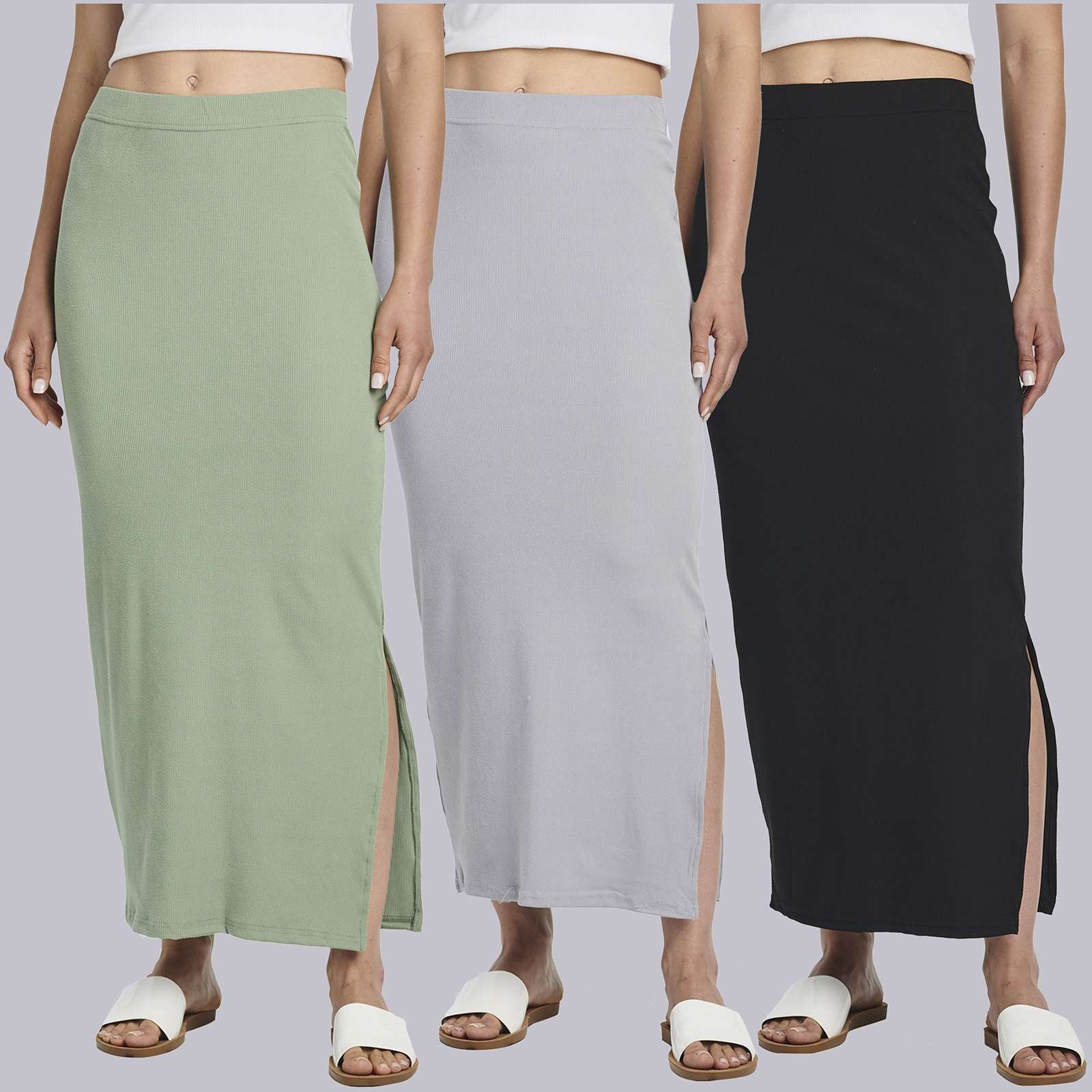 3 Pack: Women's Ribbed High Waisted Maxi Skirt